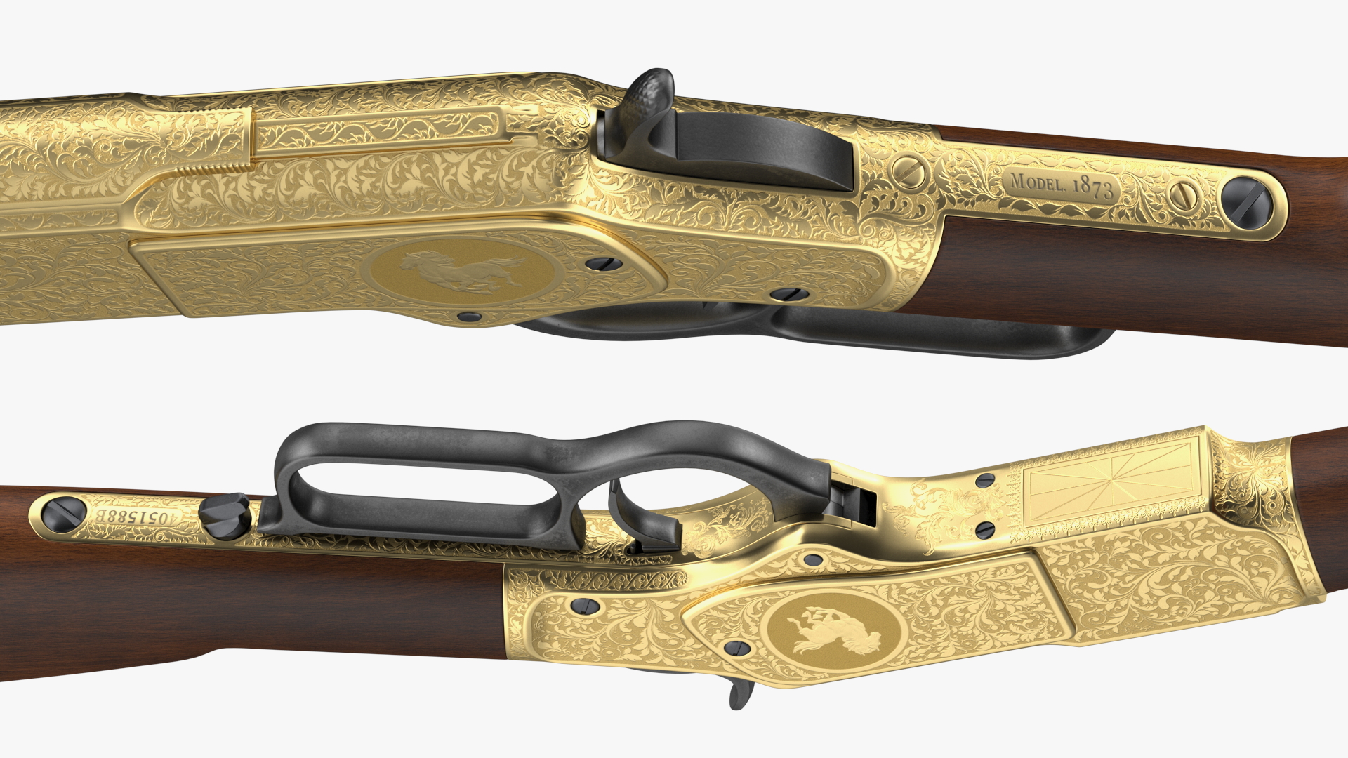 Engraved Winchester Model 1873 Golden Case 3D