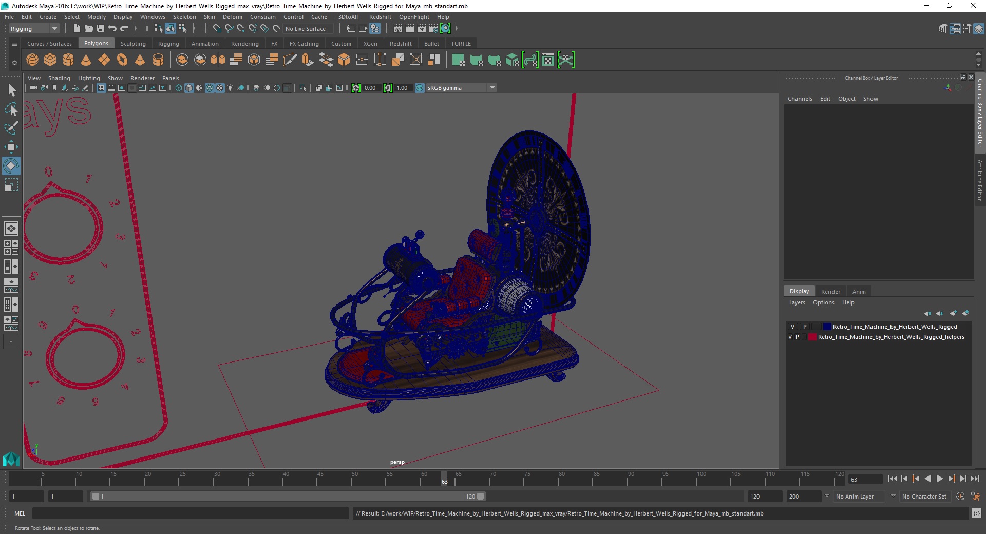 3D Retro Time Machine by Herbert Wells Rigged for Maya