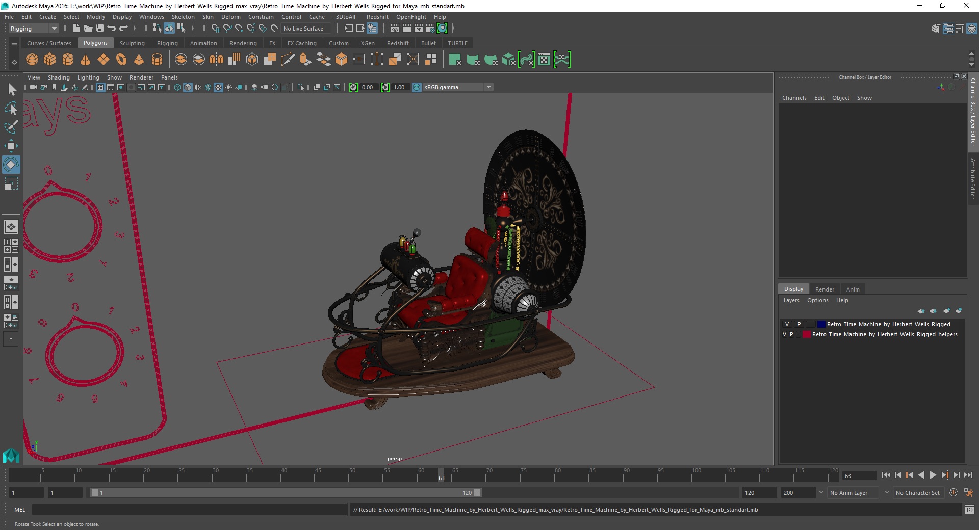 3D Retro Time Machine by Herbert Wells Rigged for Maya