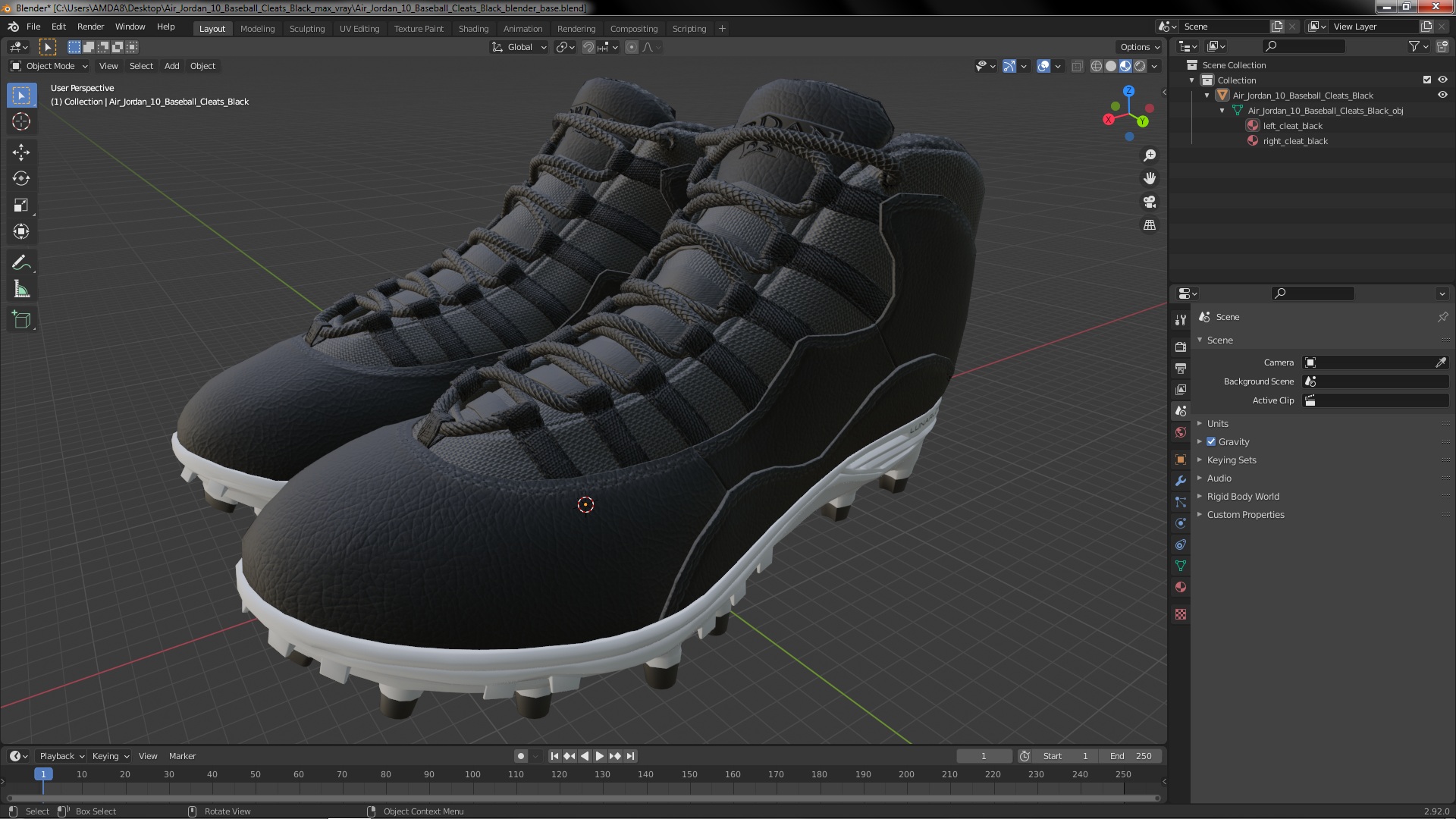 3D model Air Jordan 10 Baseball Cleats Black