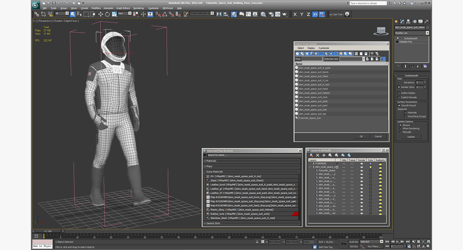 Futuristic Space Suit Walking Pose 3D model