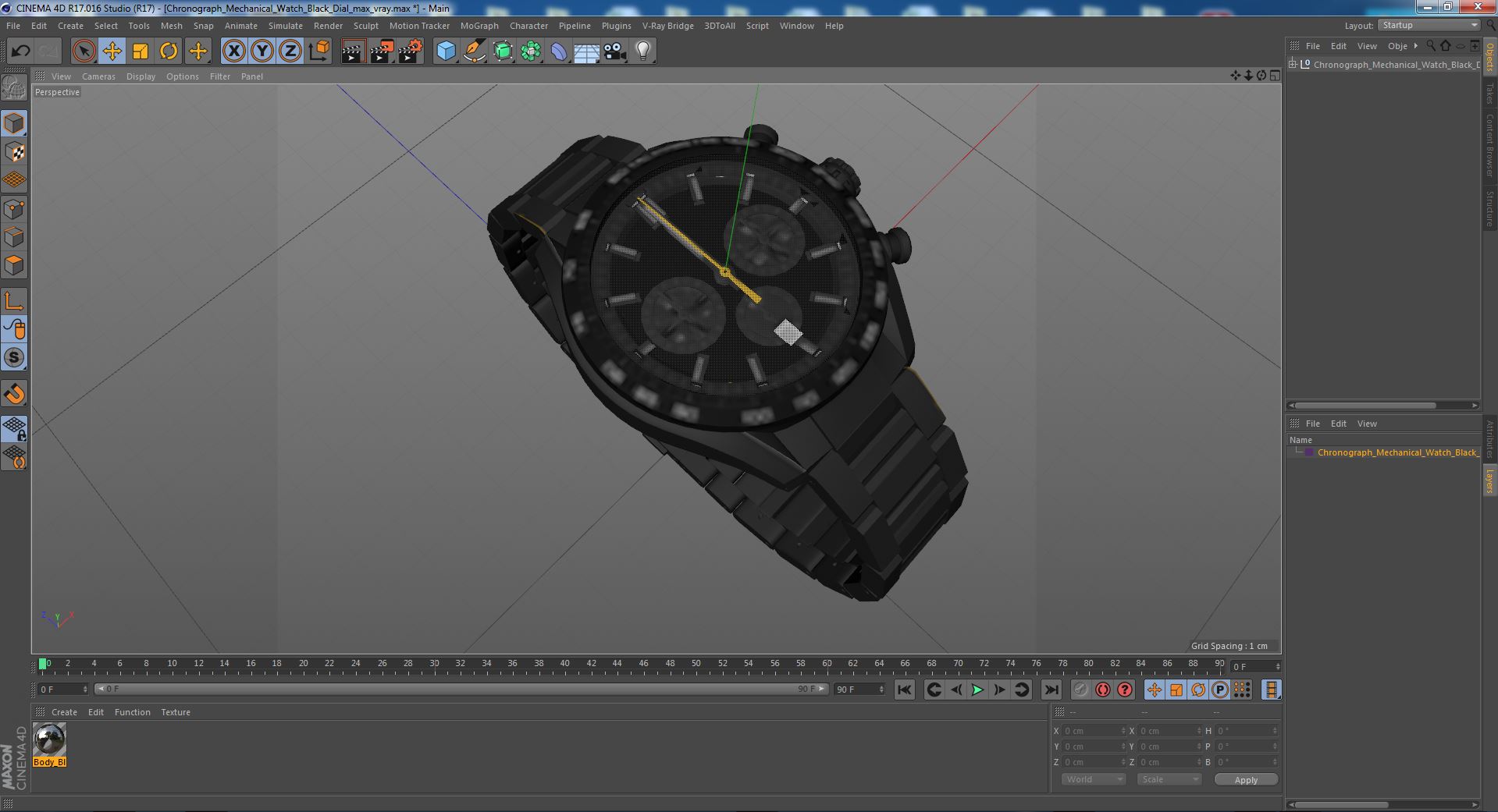 Chronograph Mechanical Watch Black Dial 3D model