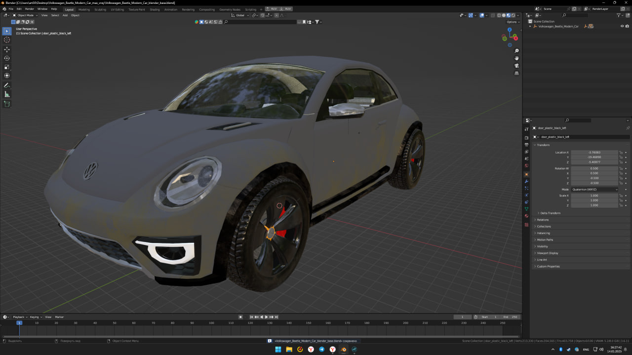 Volkswagen Beetle Modern Car Simplified 3D model