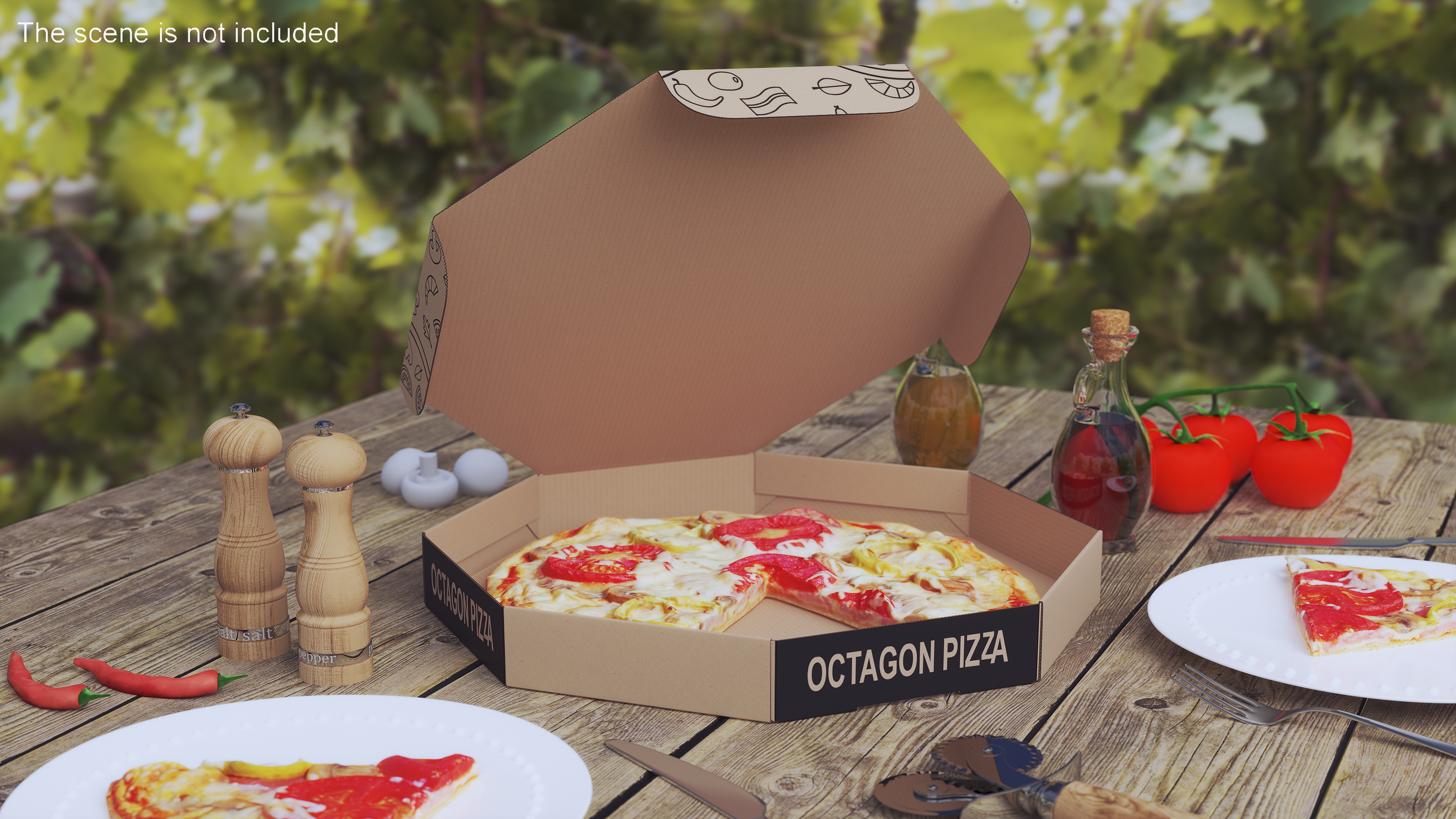 3D Pizza with Slice Cut in Craft Box model