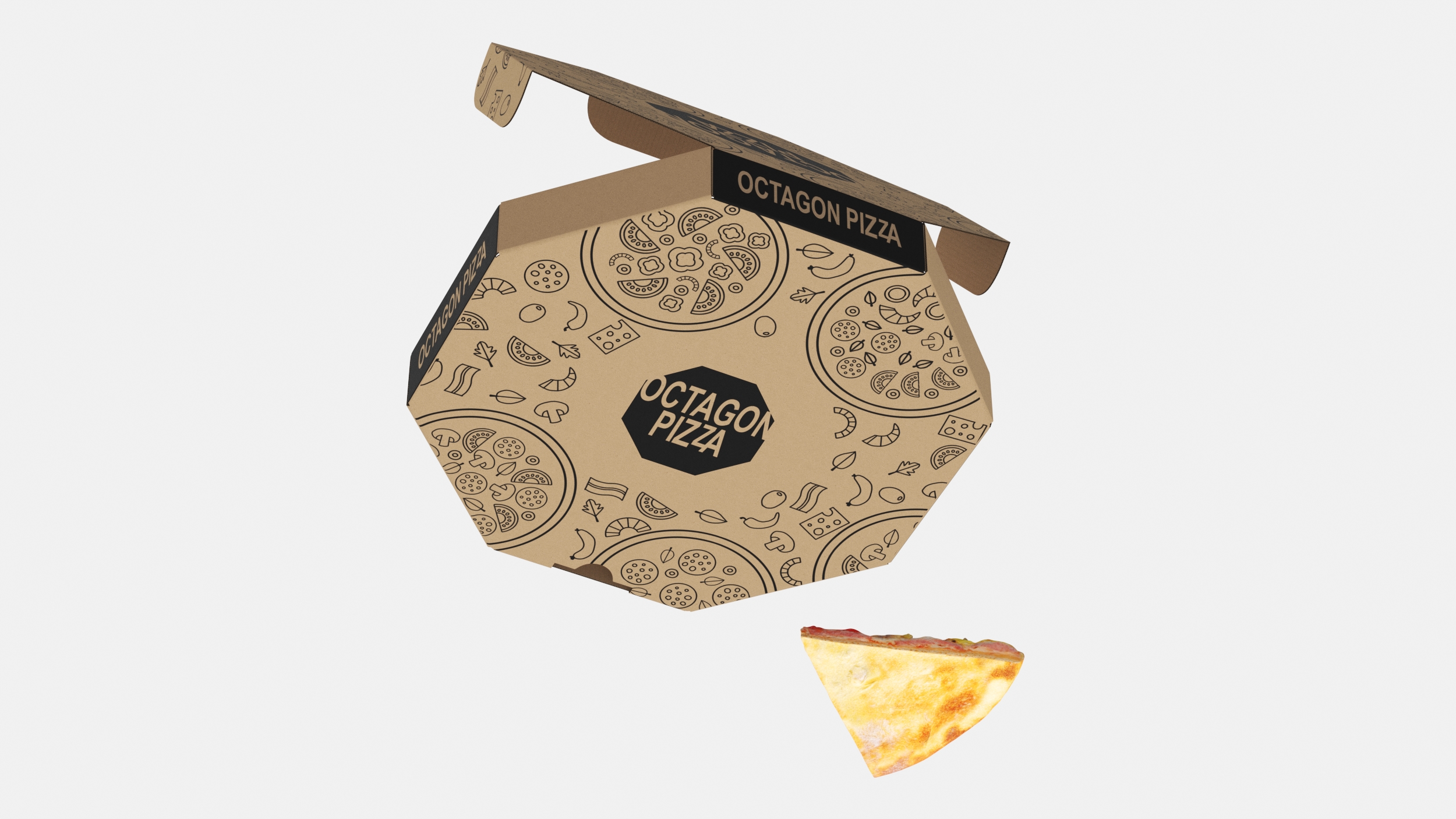 3D Pizza with Slice Cut in Craft Box model