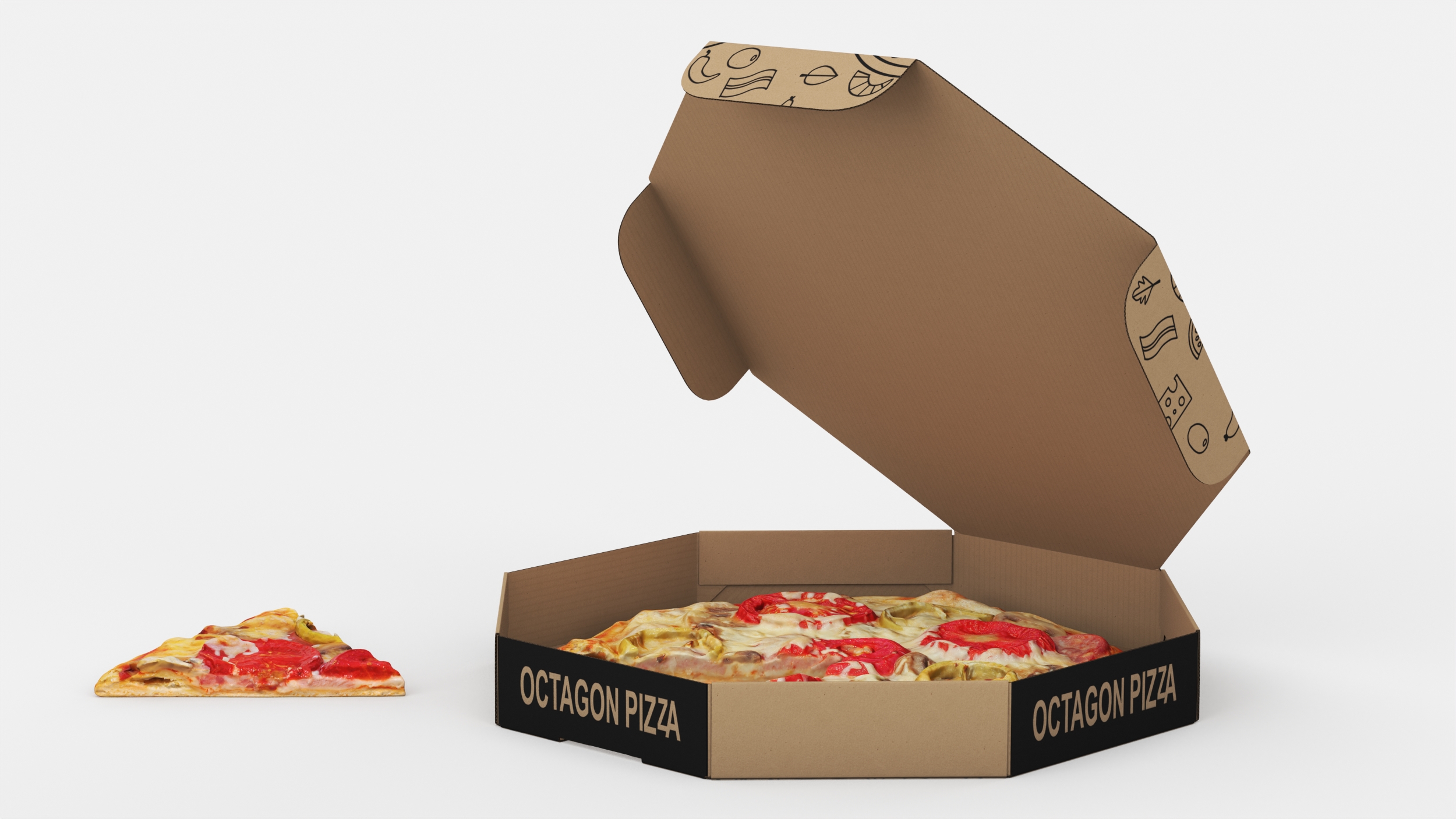 3D Pizza with Slice Cut in Craft Box model