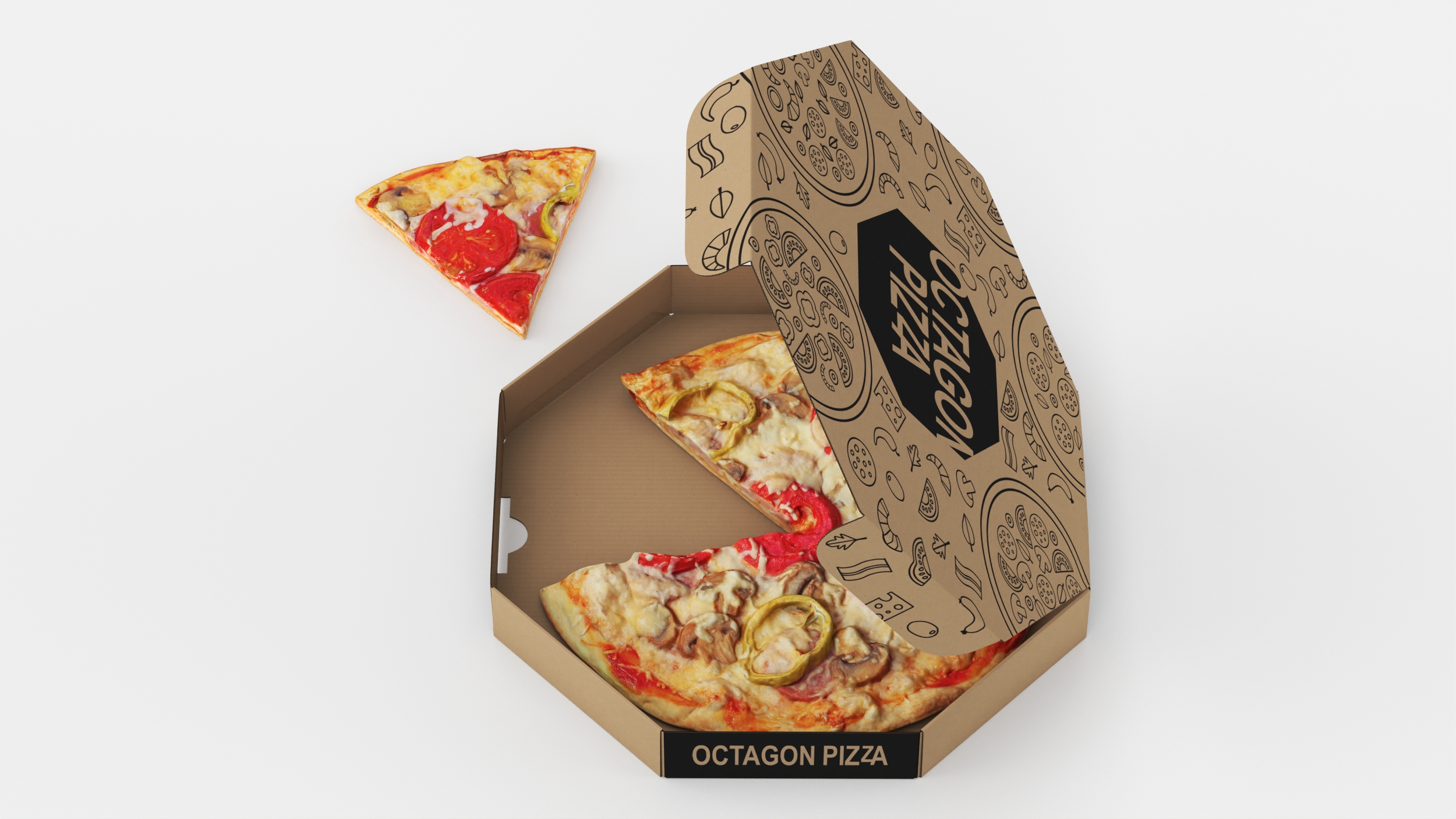 3D Pizza with Slice Cut in Craft Box model