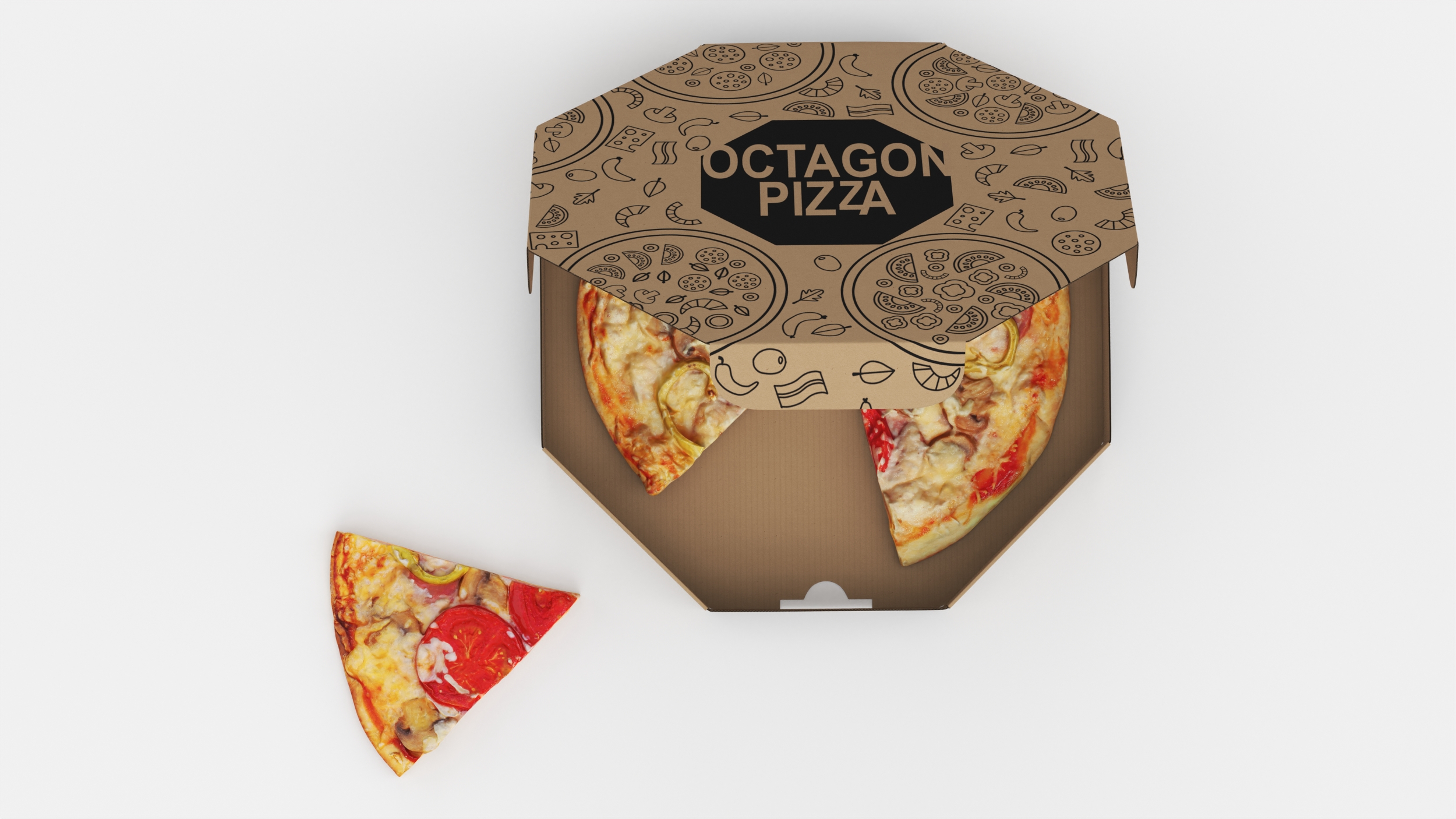 3D Pizza with Slice Cut in Craft Box model