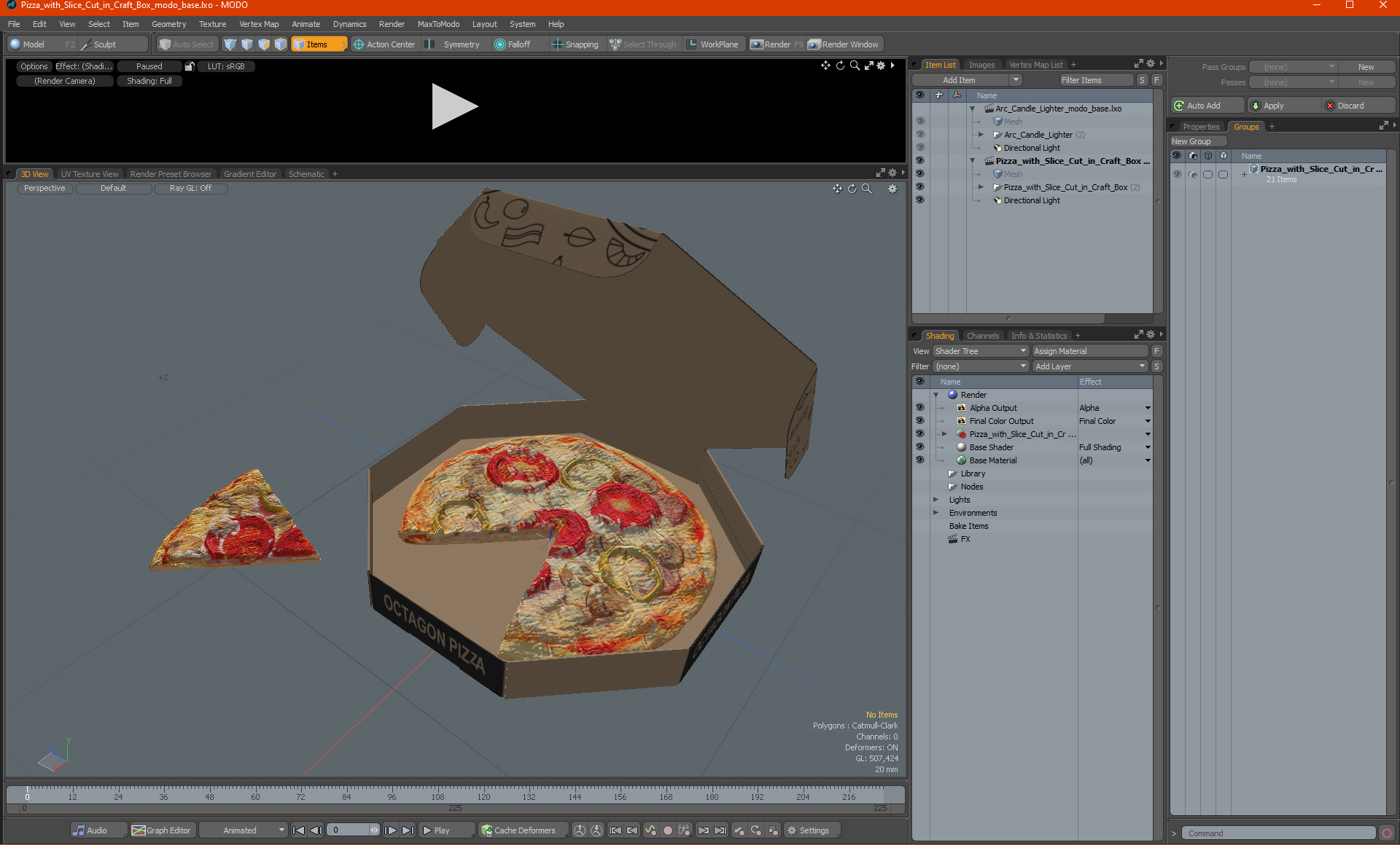 3D Pizza with Slice Cut in Craft Box model