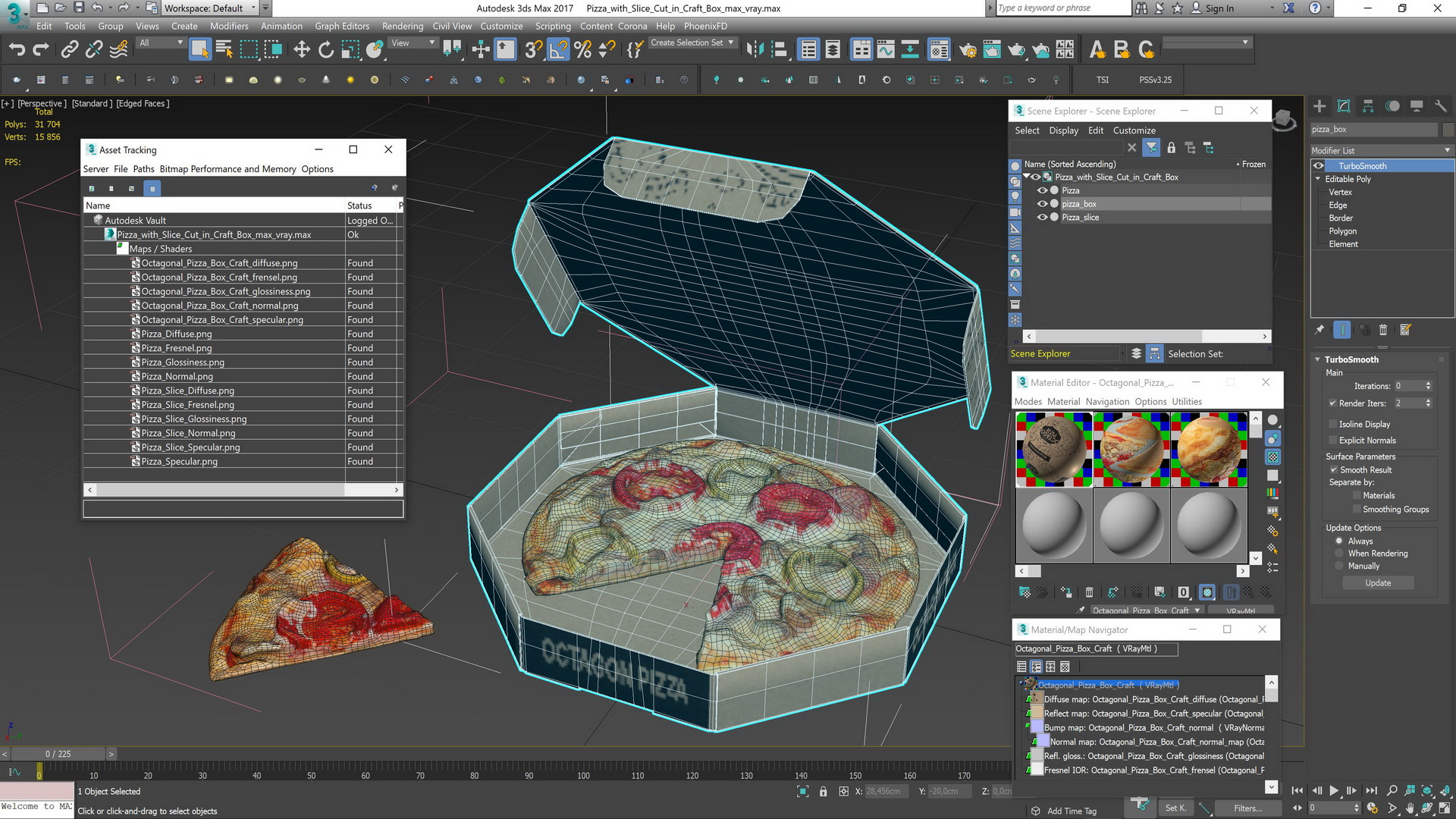 3D Pizza with Slice Cut in Craft Box model