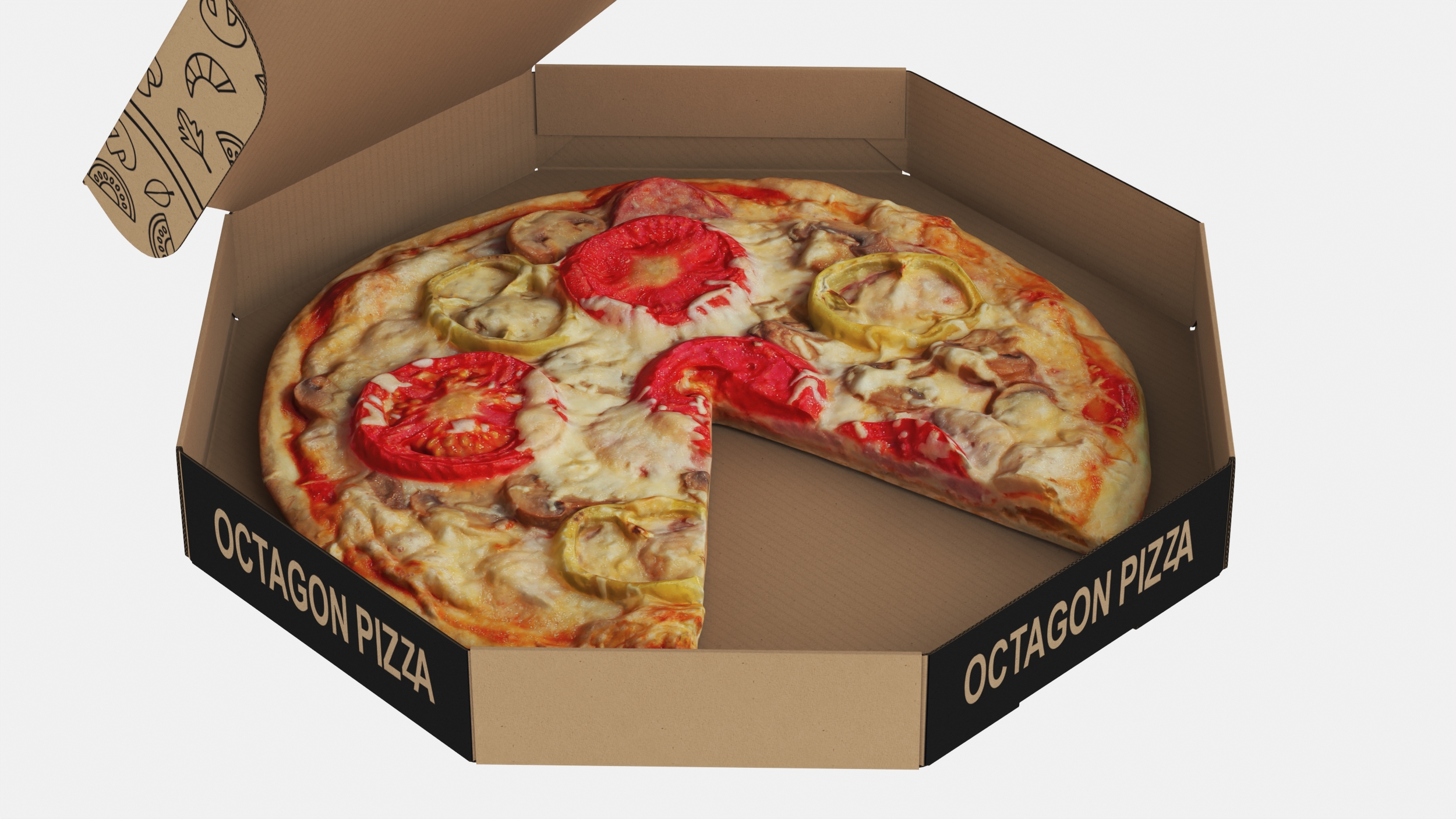 3D Pizza with Slice Cut in Craft Box model