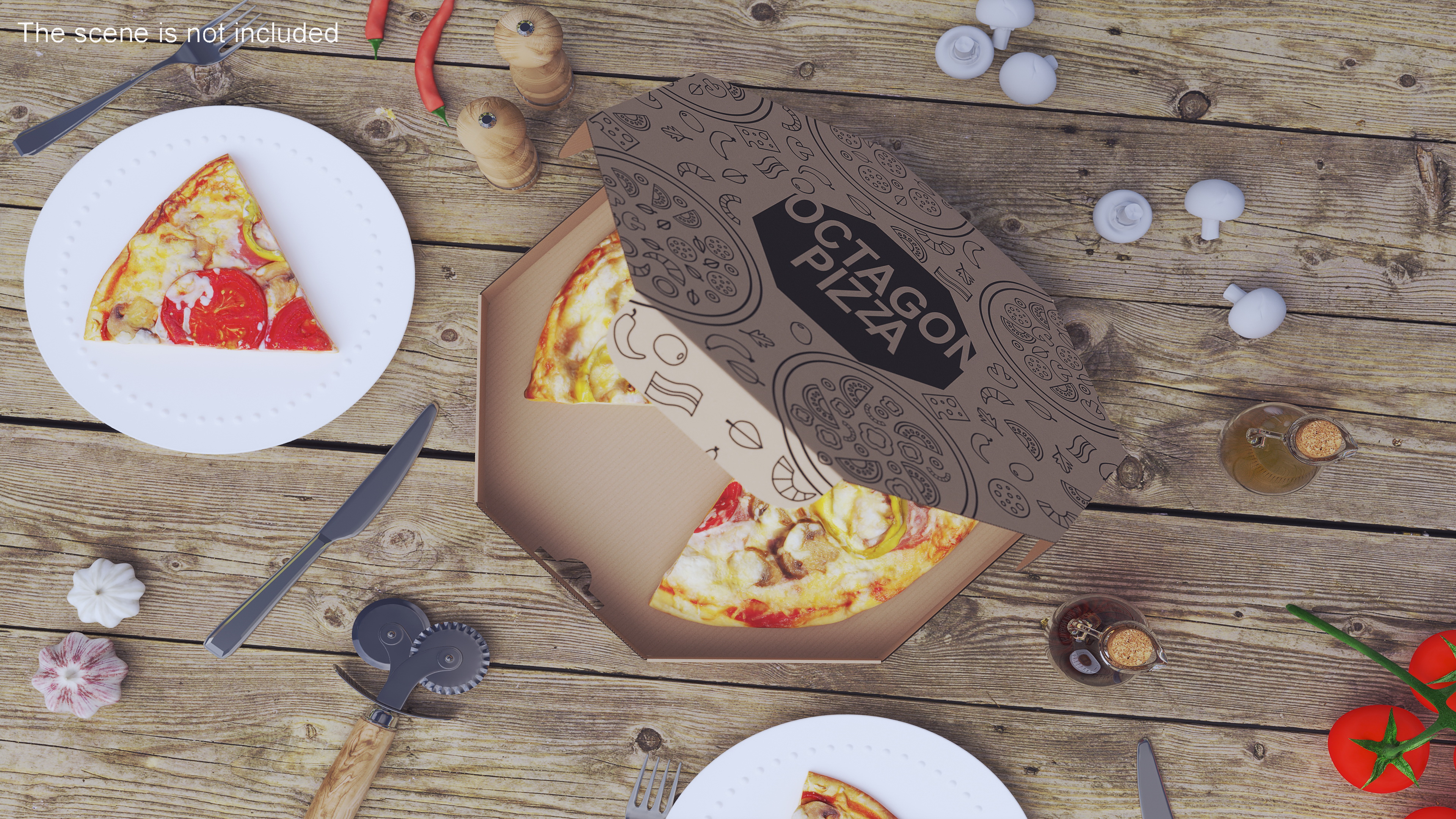 3D Pizza with Slice Cut in Craft Box model