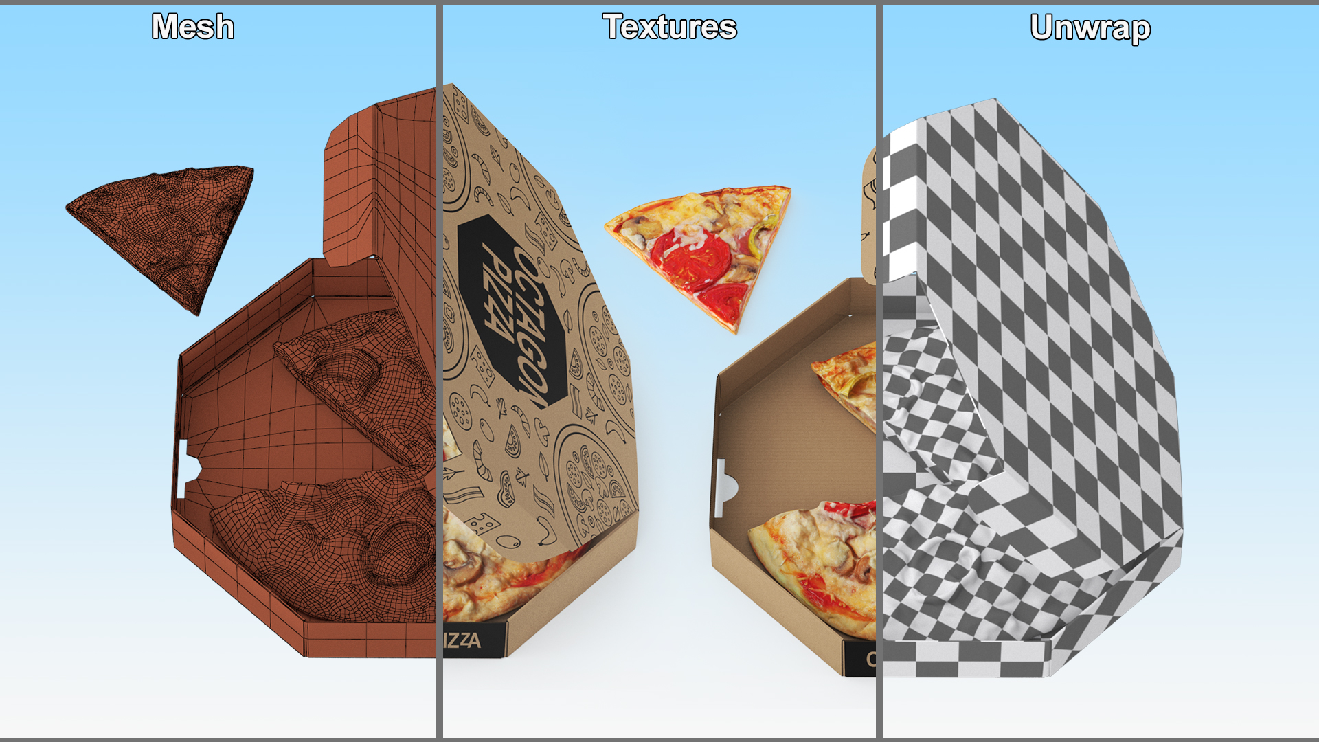 3D Pizza with Slice Cut in Craft Box model