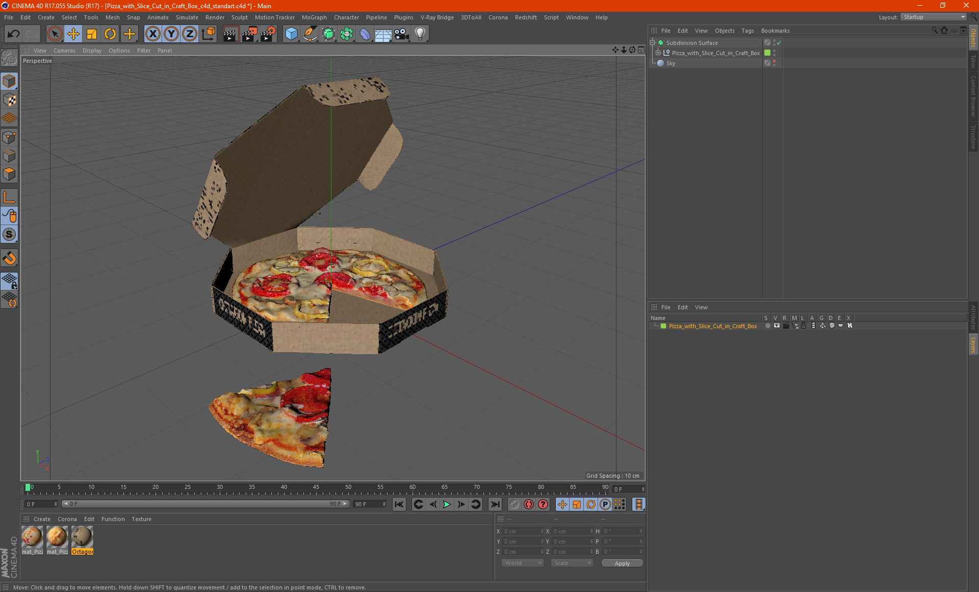 3D Pizza with Slice Cut in Craft Box model