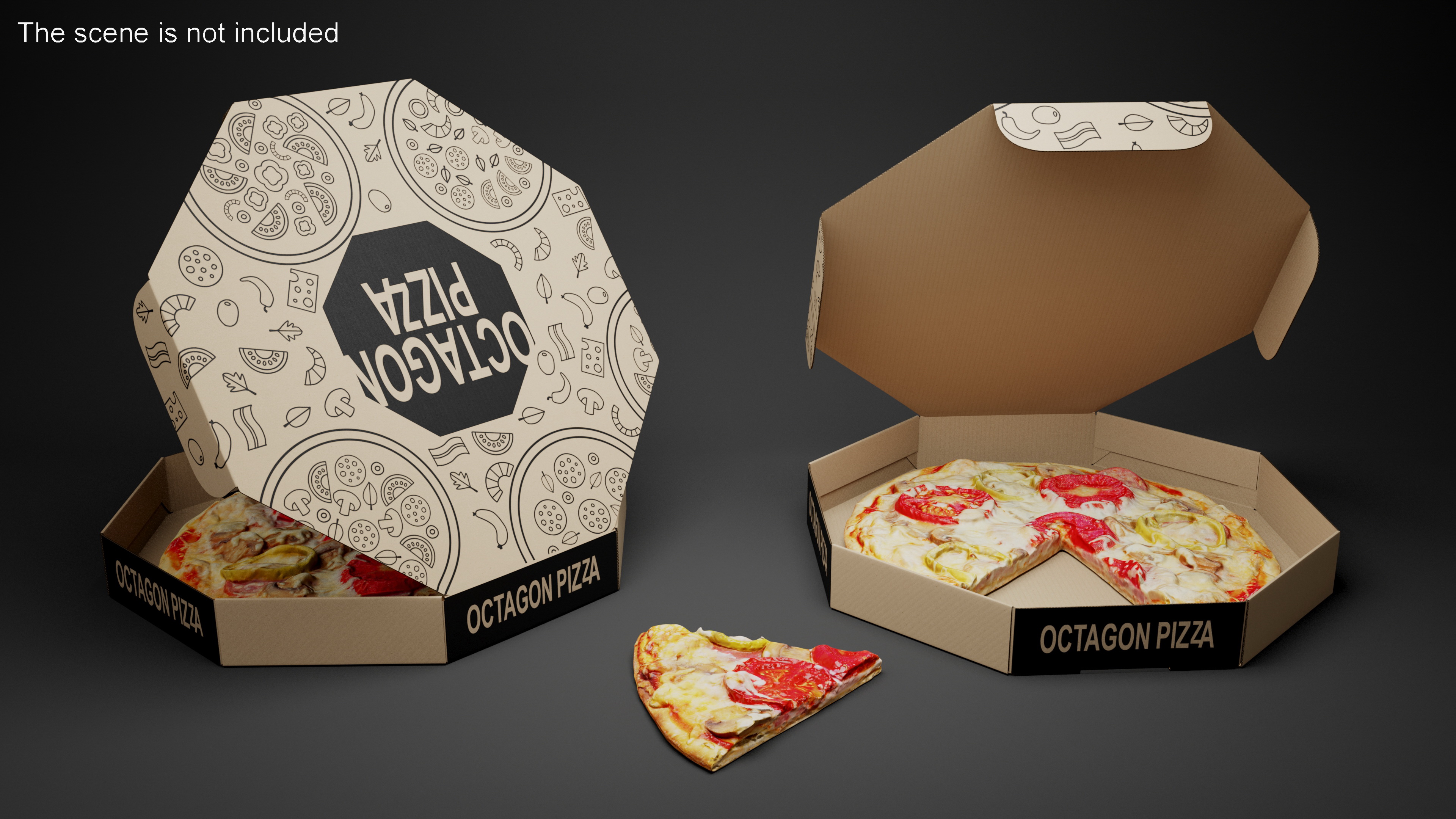 3D Pizza with Slice Cut in Craft Box model