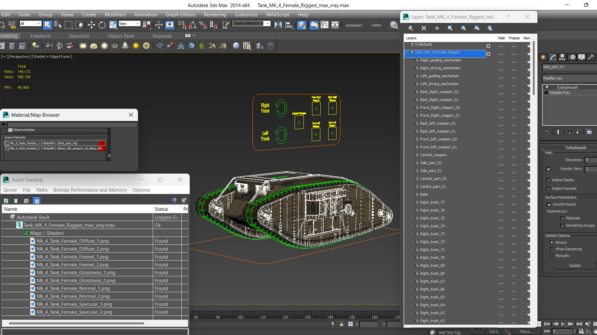 3D Tank MK 4 Female Rigged model