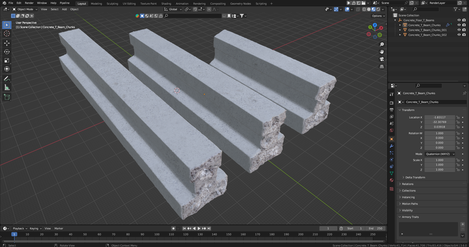 Concrete Floor T Beams 3D