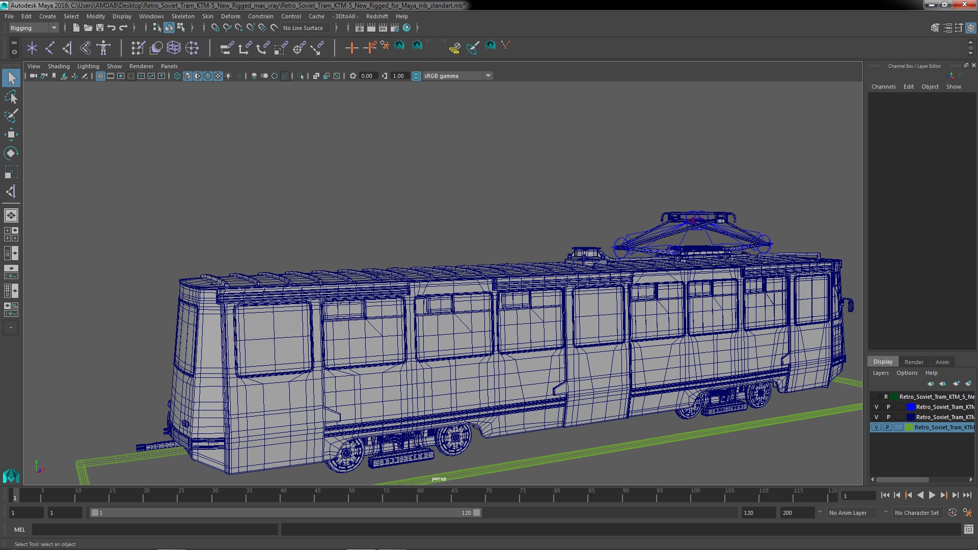 3D Retro Soviet Tram KTM-5 New Rigged for Maya model