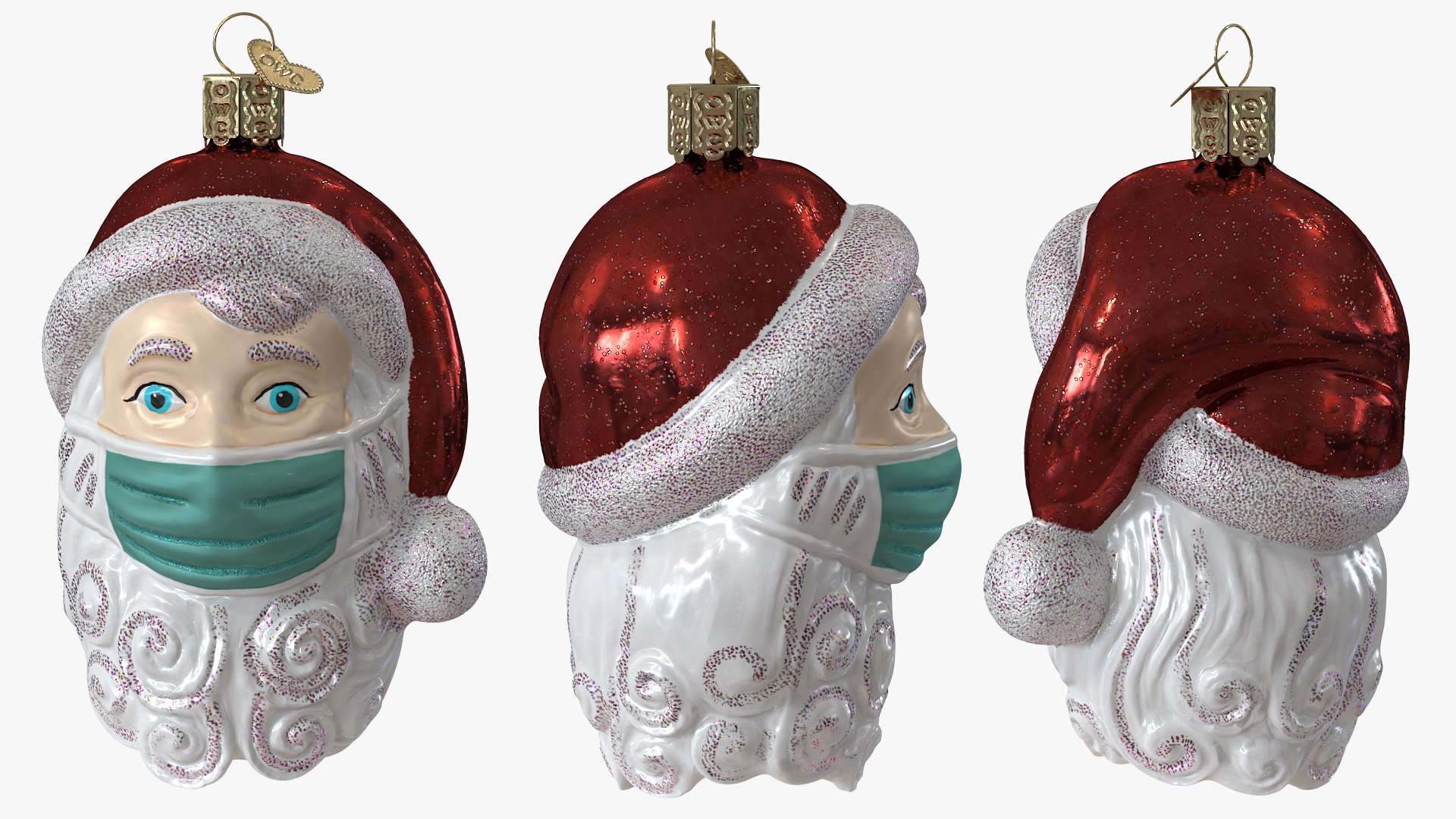 Santa With Face Mask Ornament 3D model