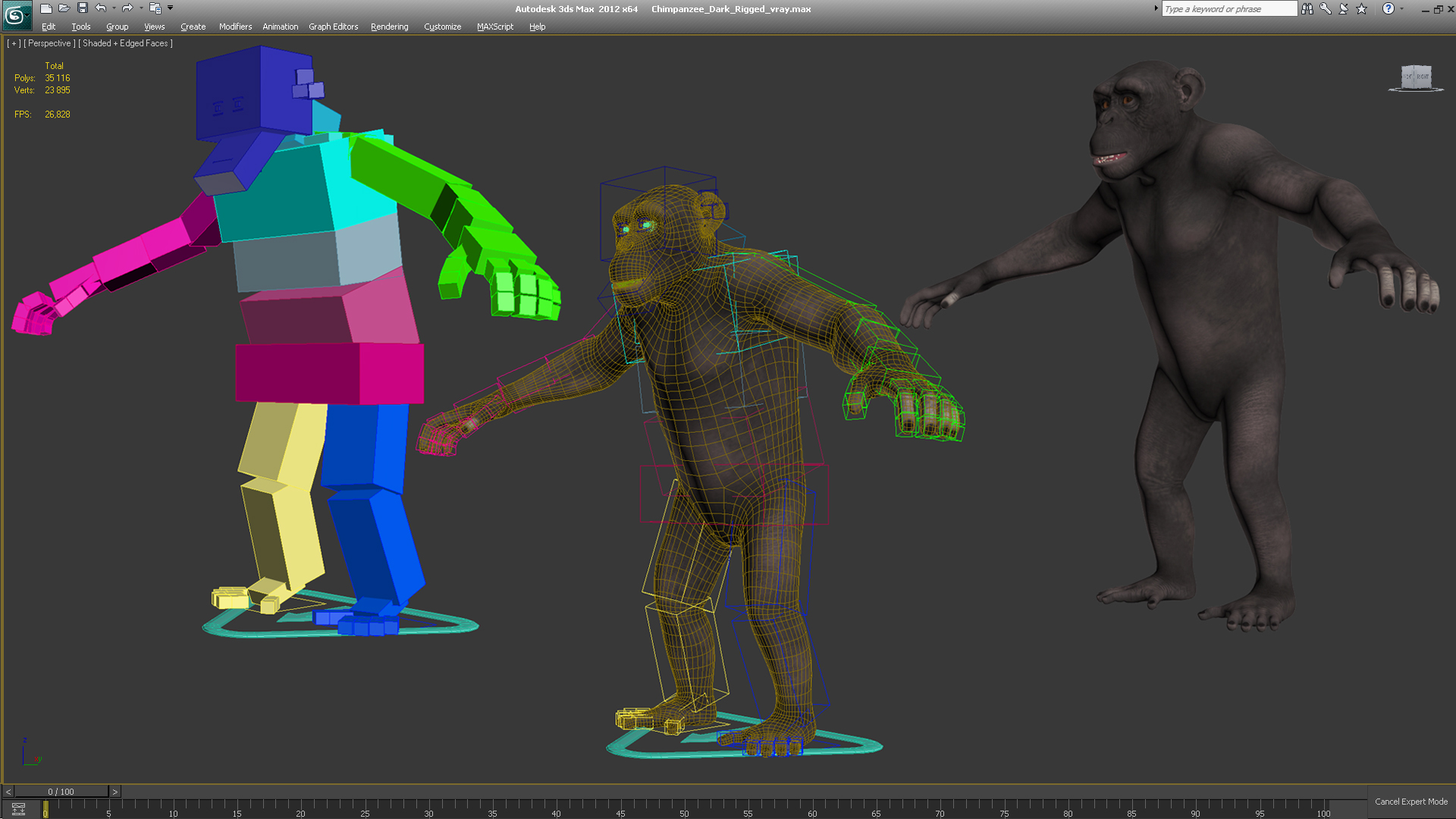 Chimpanzee Dark Rigged 3D