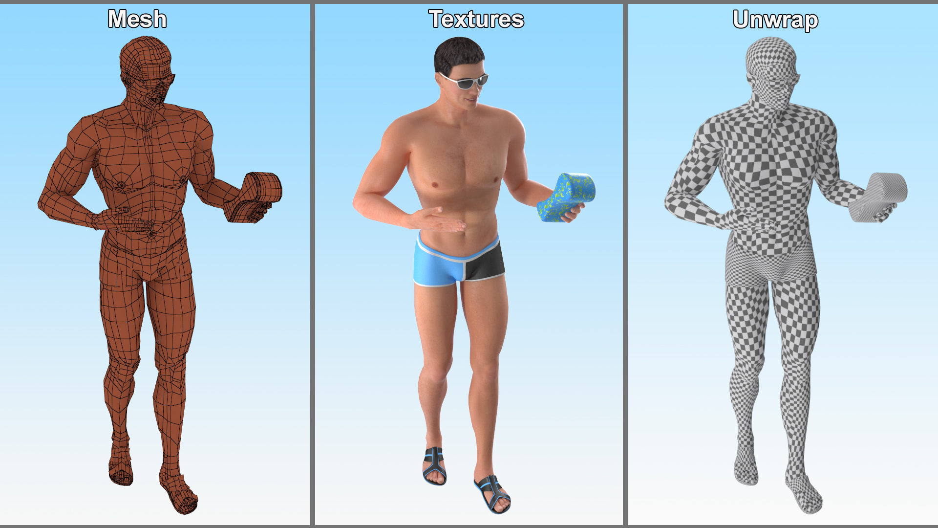 Man in Swimwear with Swimming Pull Buoy 3D model