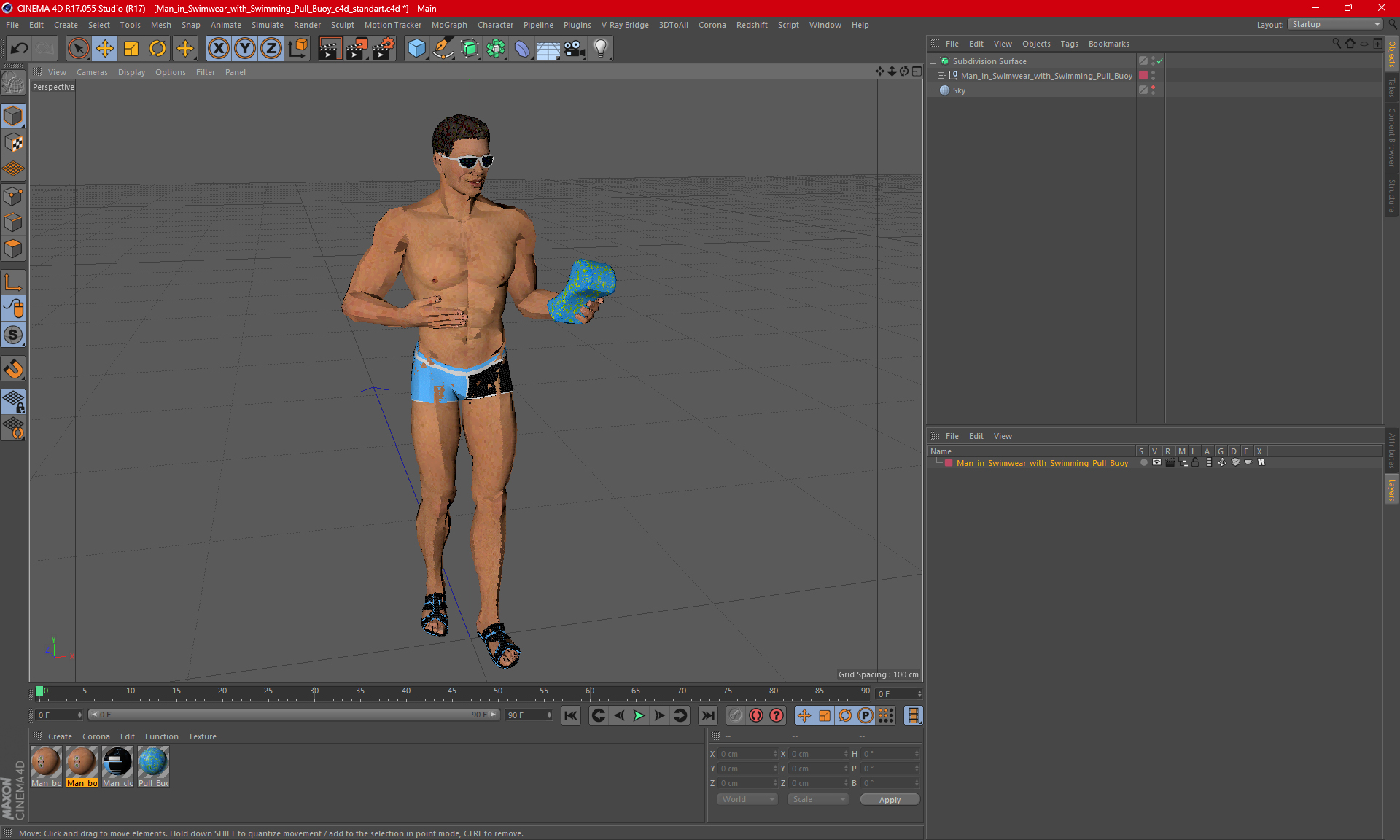 Man in Swimwear with Swimming Pull Buoy 3D model