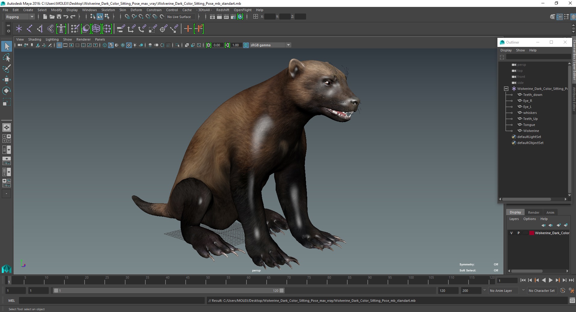 3D Wolverine Dark Color Sitting Pose model