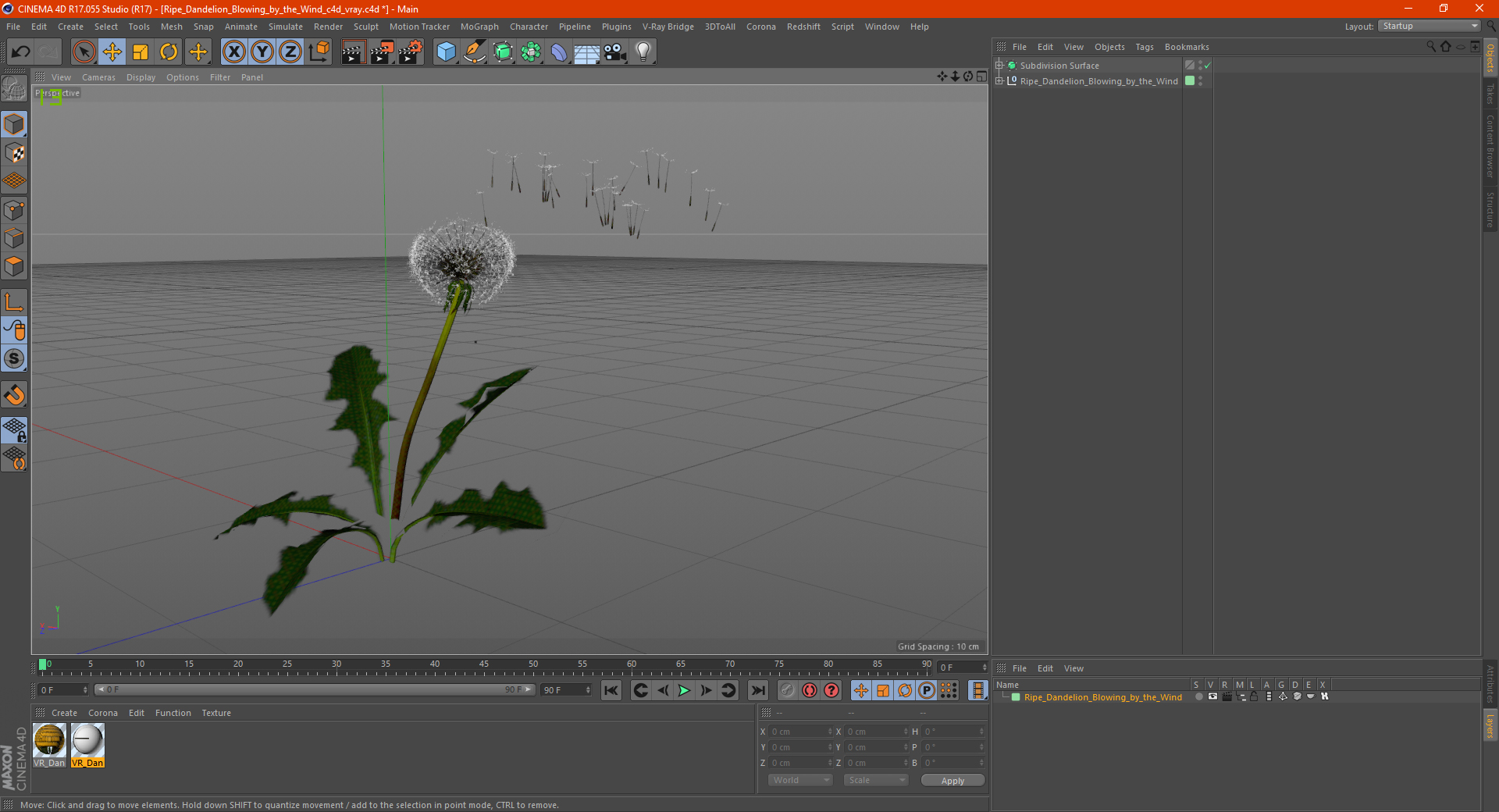 Ripe Dandelion Blowing by the Wind 3D model