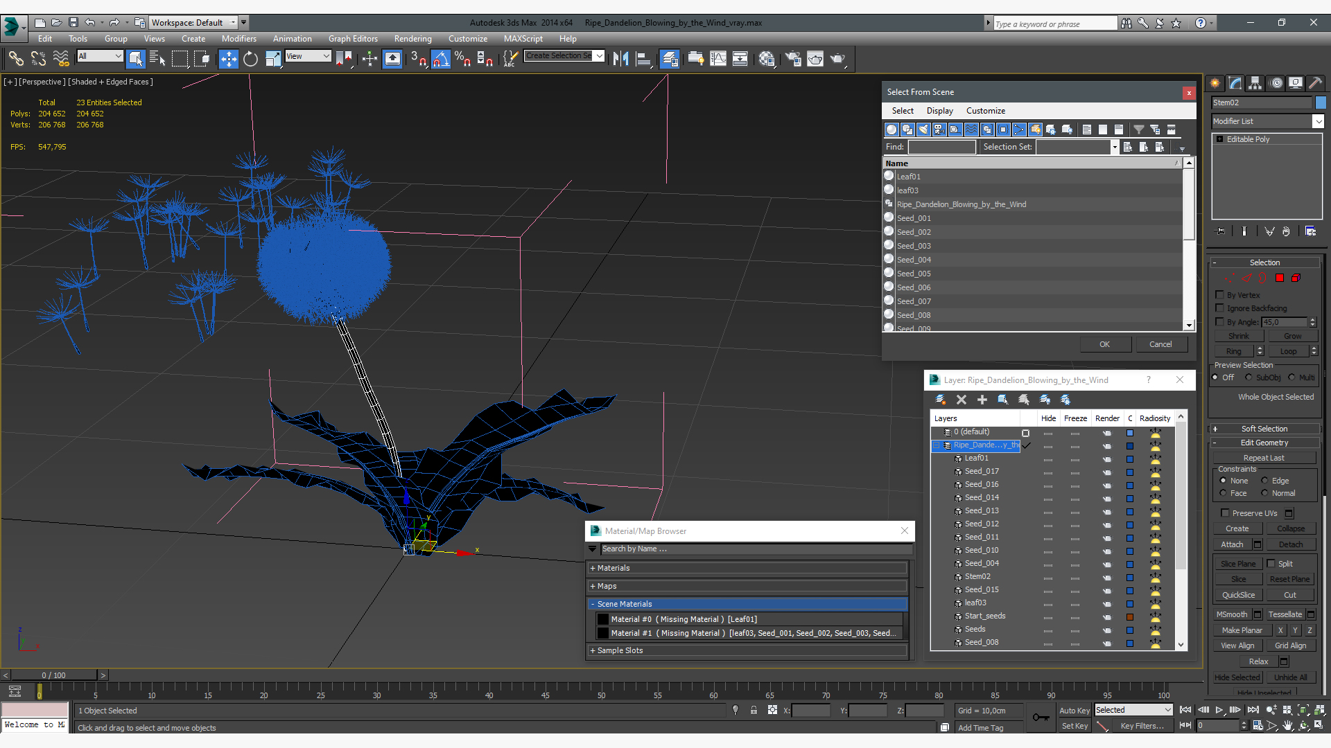 Ripe Dandelion Blowing by the Wind 3D model