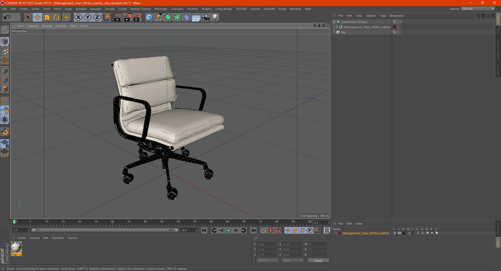 3D model Management Chair White Leather