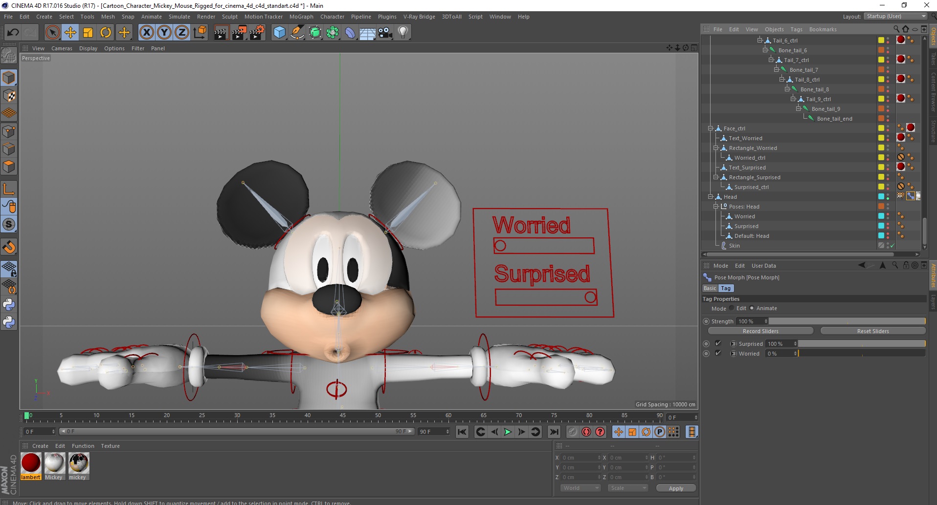 3D Cartoon Character Mickey Mouse Rigged for Cinema 4D