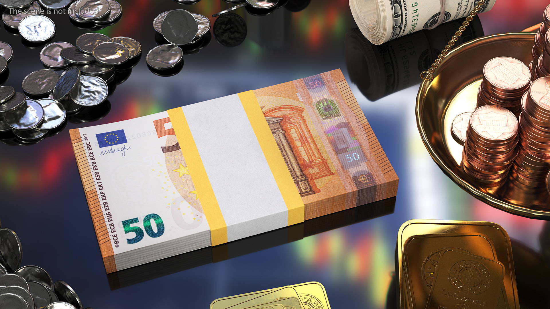 3D Three Packs of 50 Euro Bills model