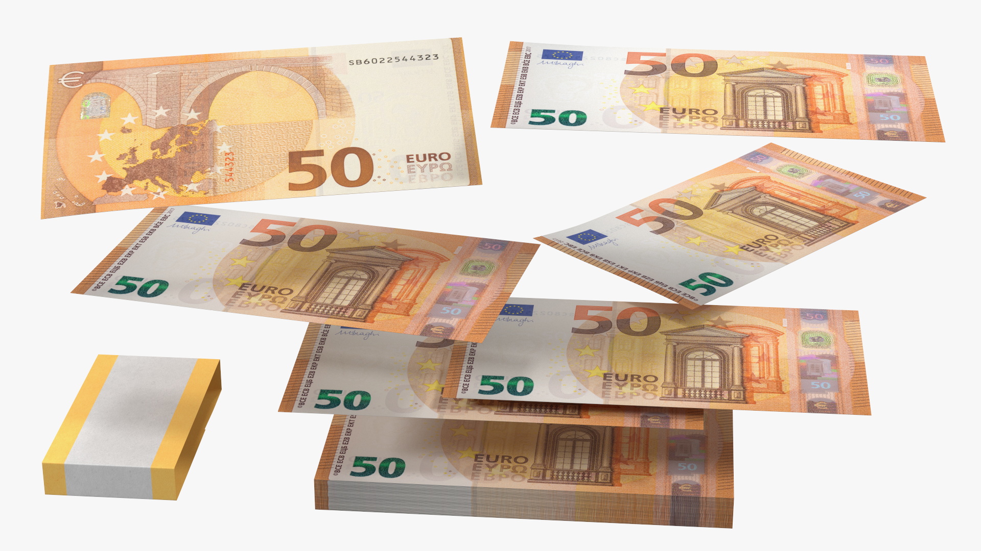 3D Three Packs of 50 Euro Bills model