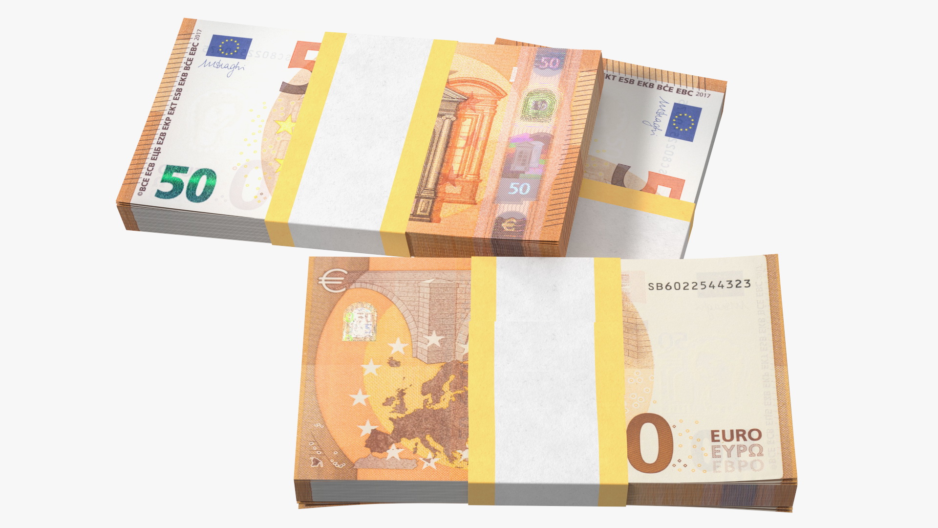 3D Three Packs of 50 Euro Bills model