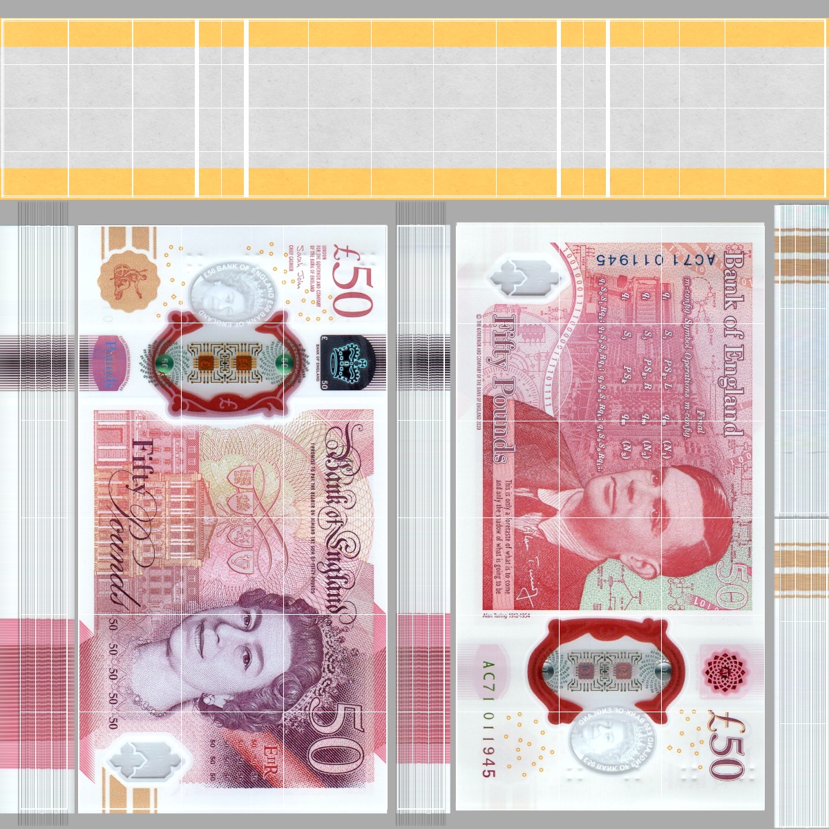 3D Three Packs of 50 Euro Bills model