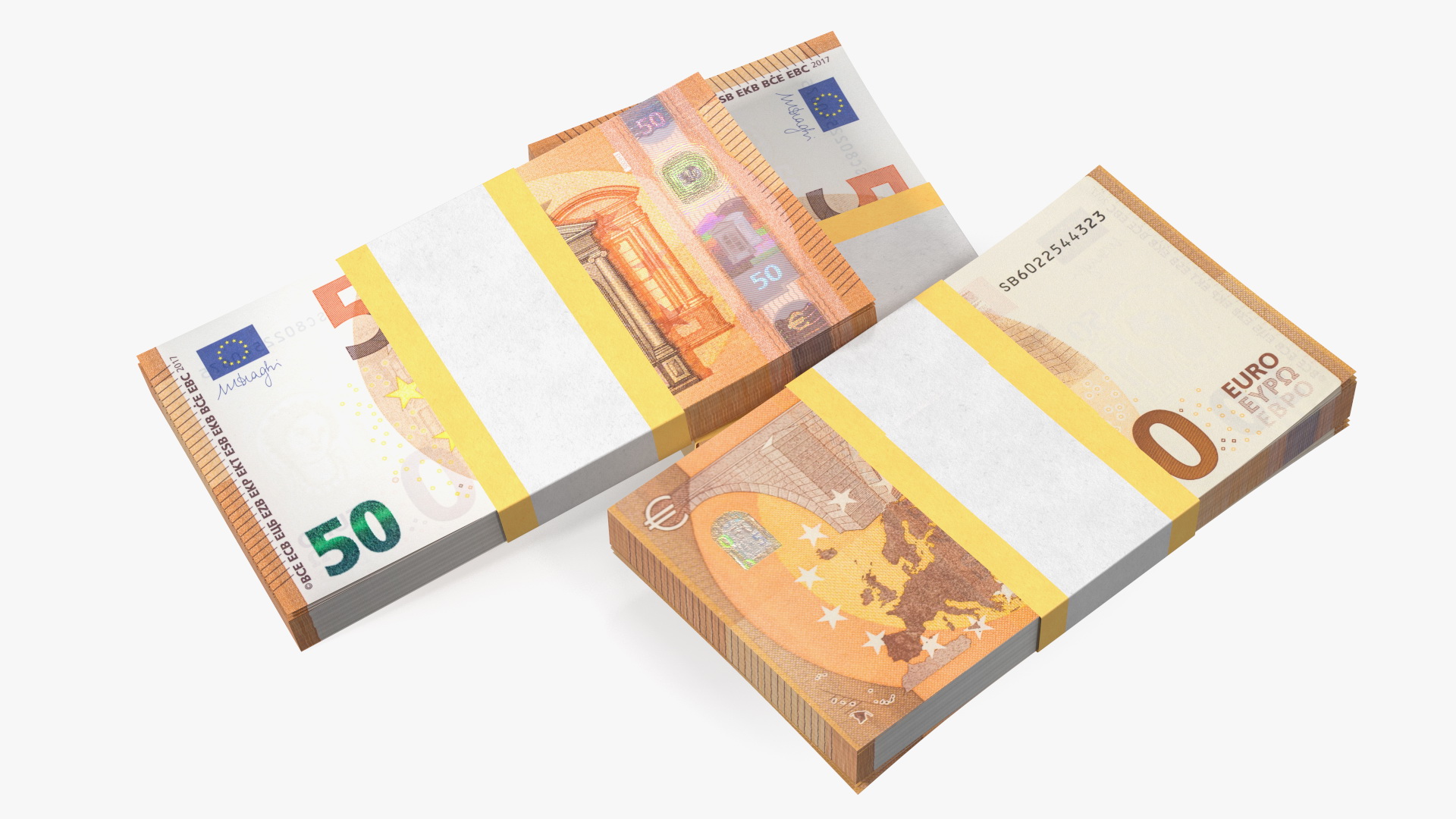 3D Three Packs of 50 Euro Bills model