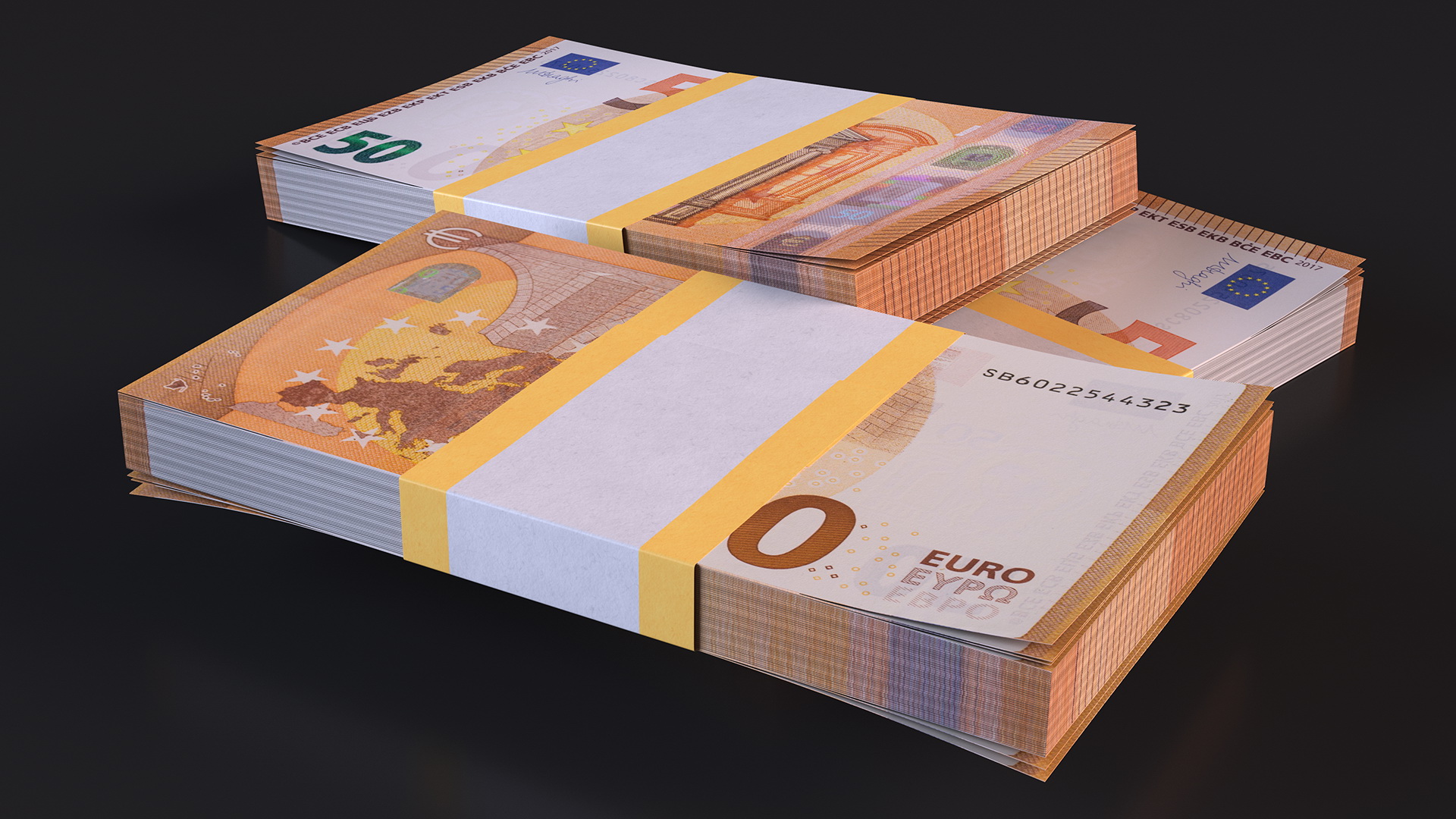 3D Three Packs of 50 Euro Bills model