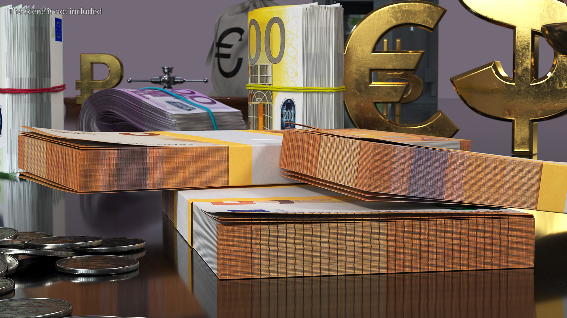 3D Three Packs of 50 Euro Bills model