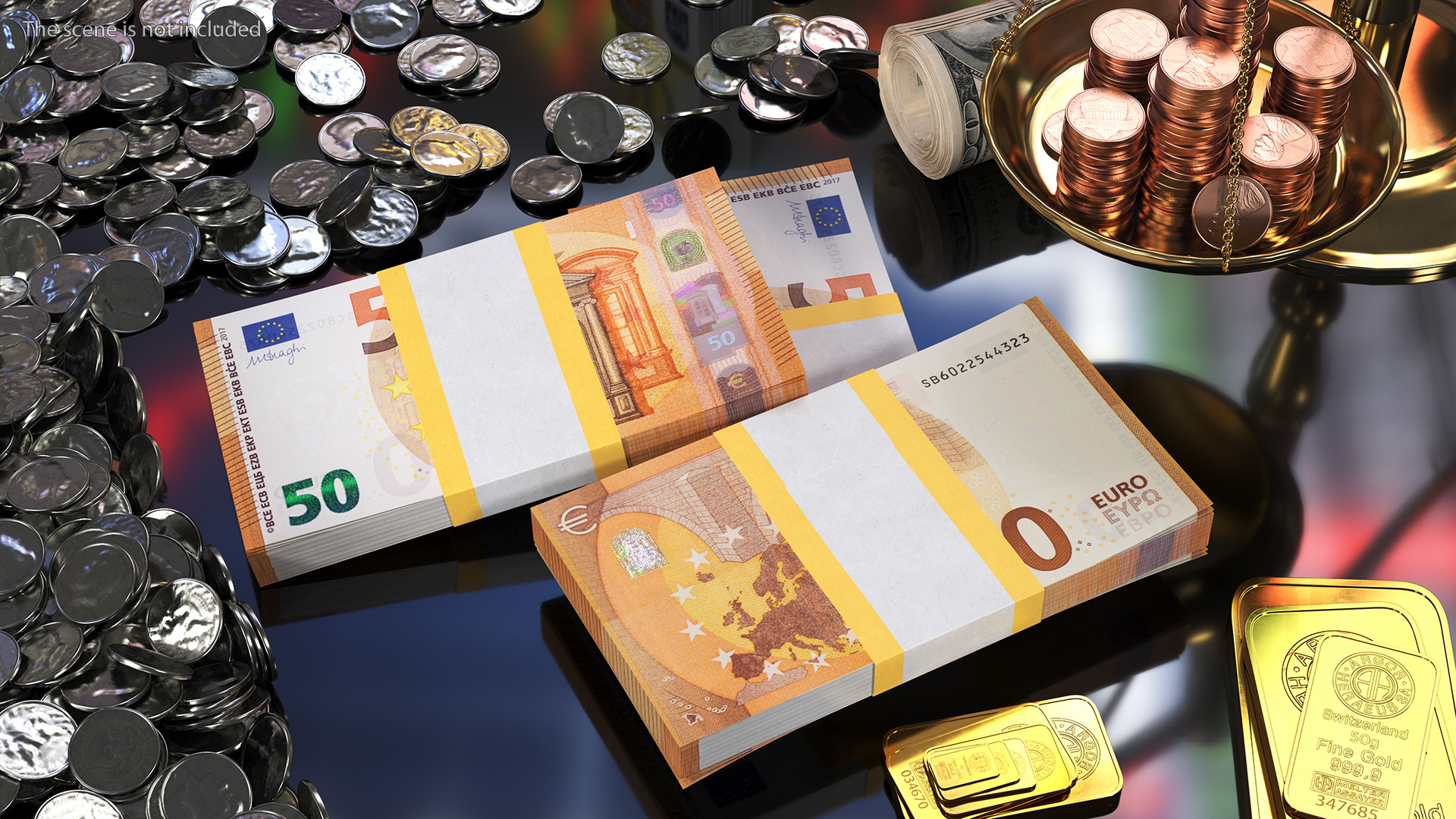 3D Three Packs of 50 Euro Bills model