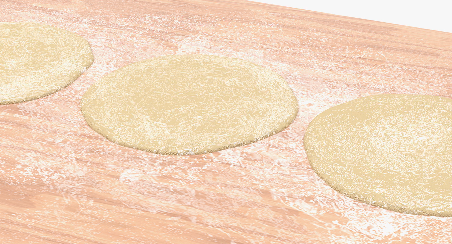 3D Thin Crust Pizza Dough on Wooden Board model