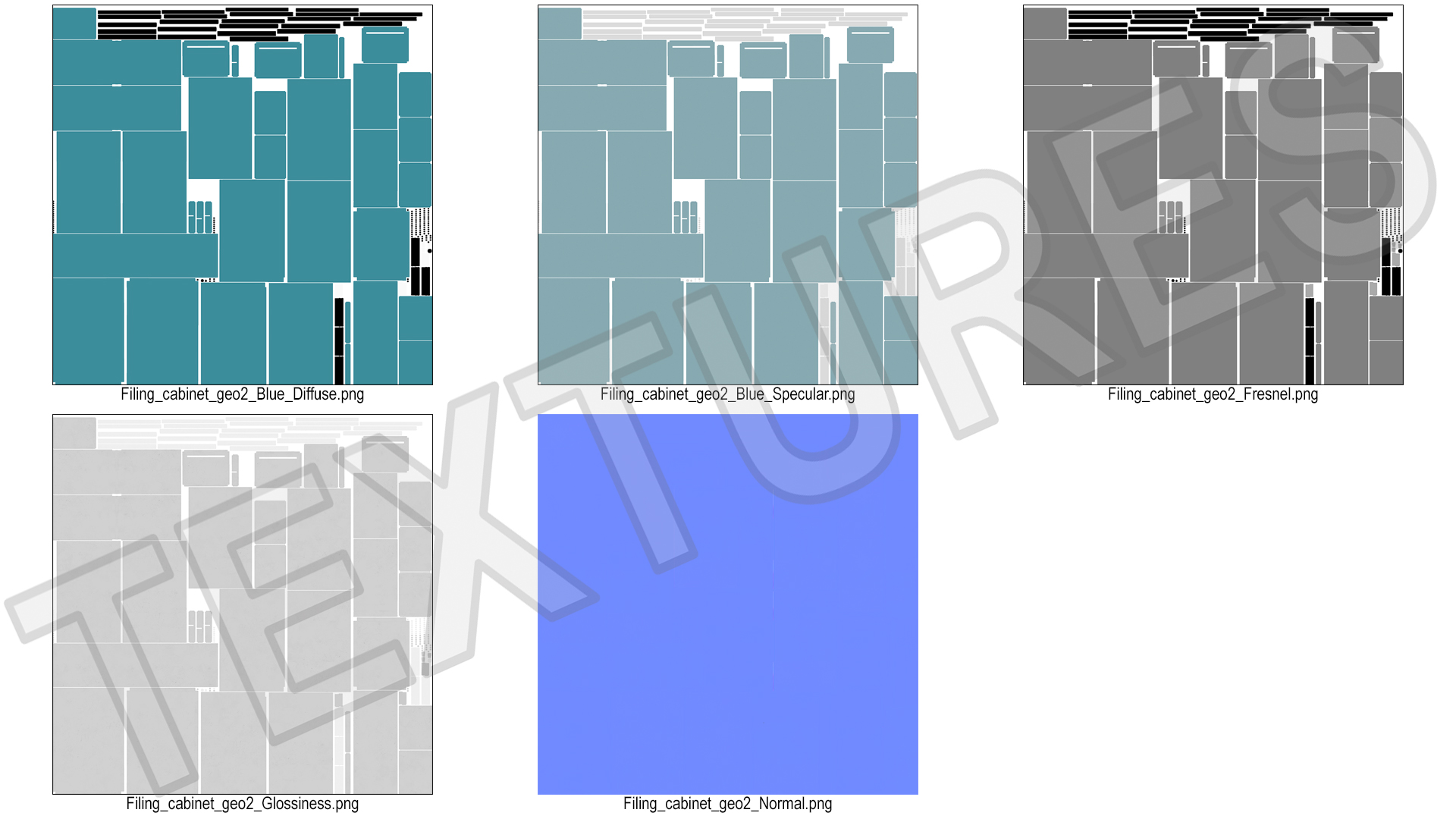 3D Filing Cabinet 3 Drawer Blue model