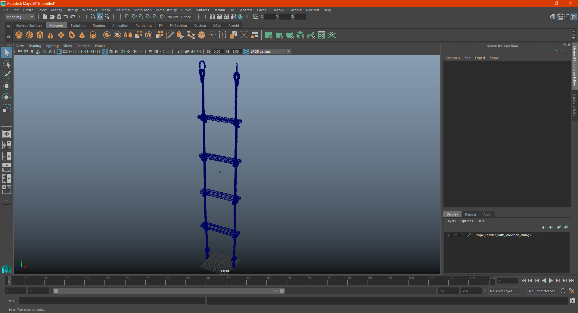 Rope Ladder with Wooden Rungs 3D model