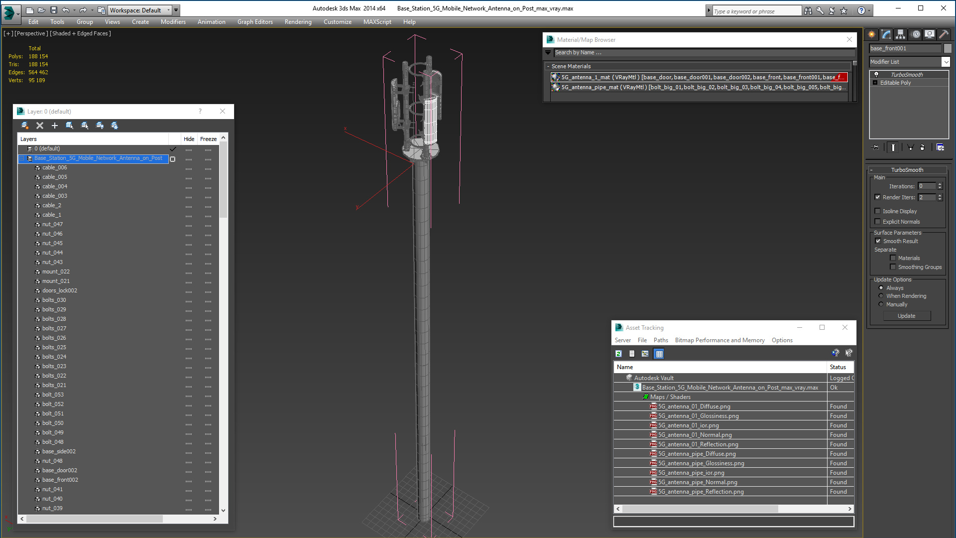 3D Base Station 5G Mobile Network Antenna on Post