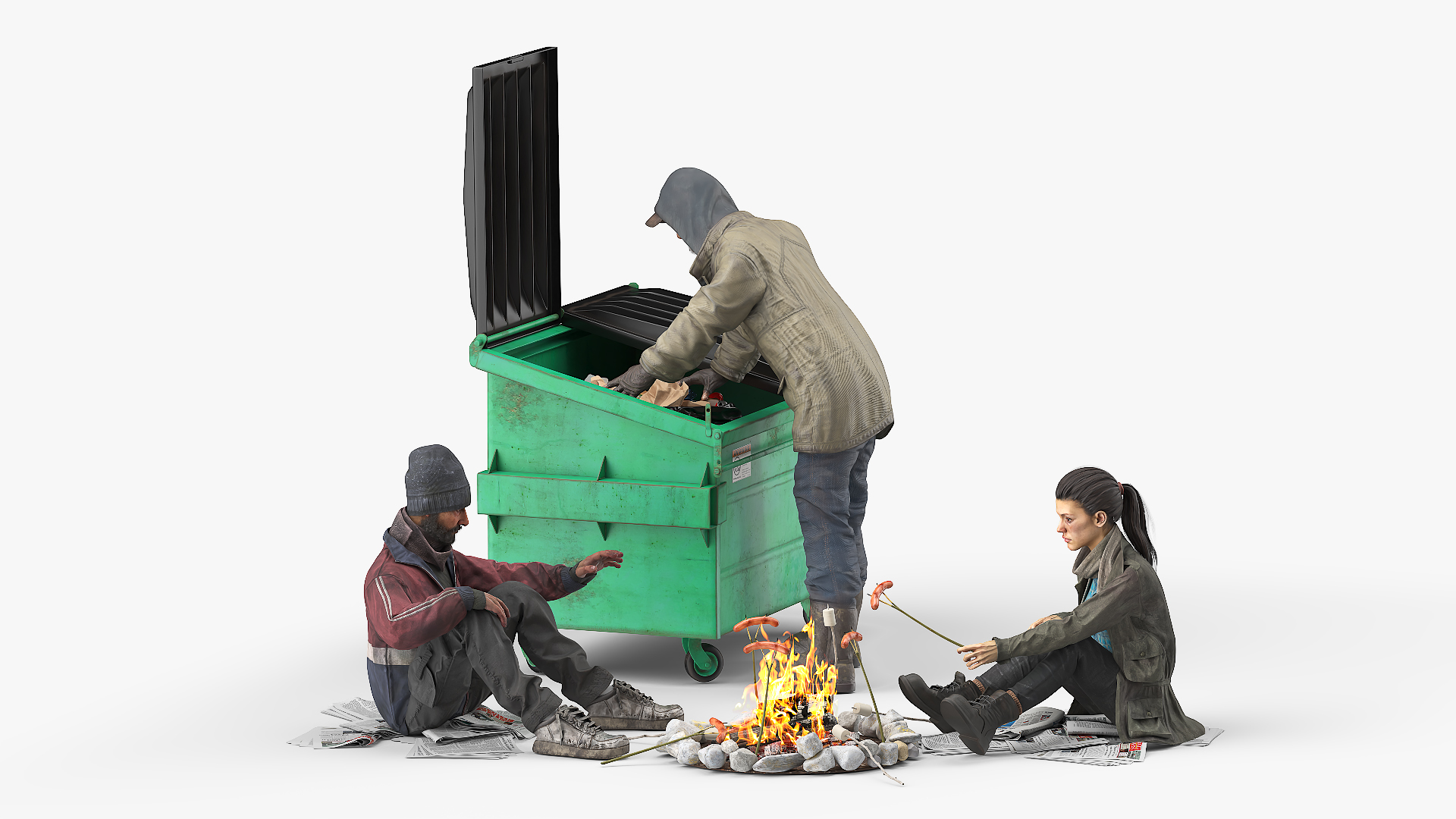 Homeless People Around Fire 3D