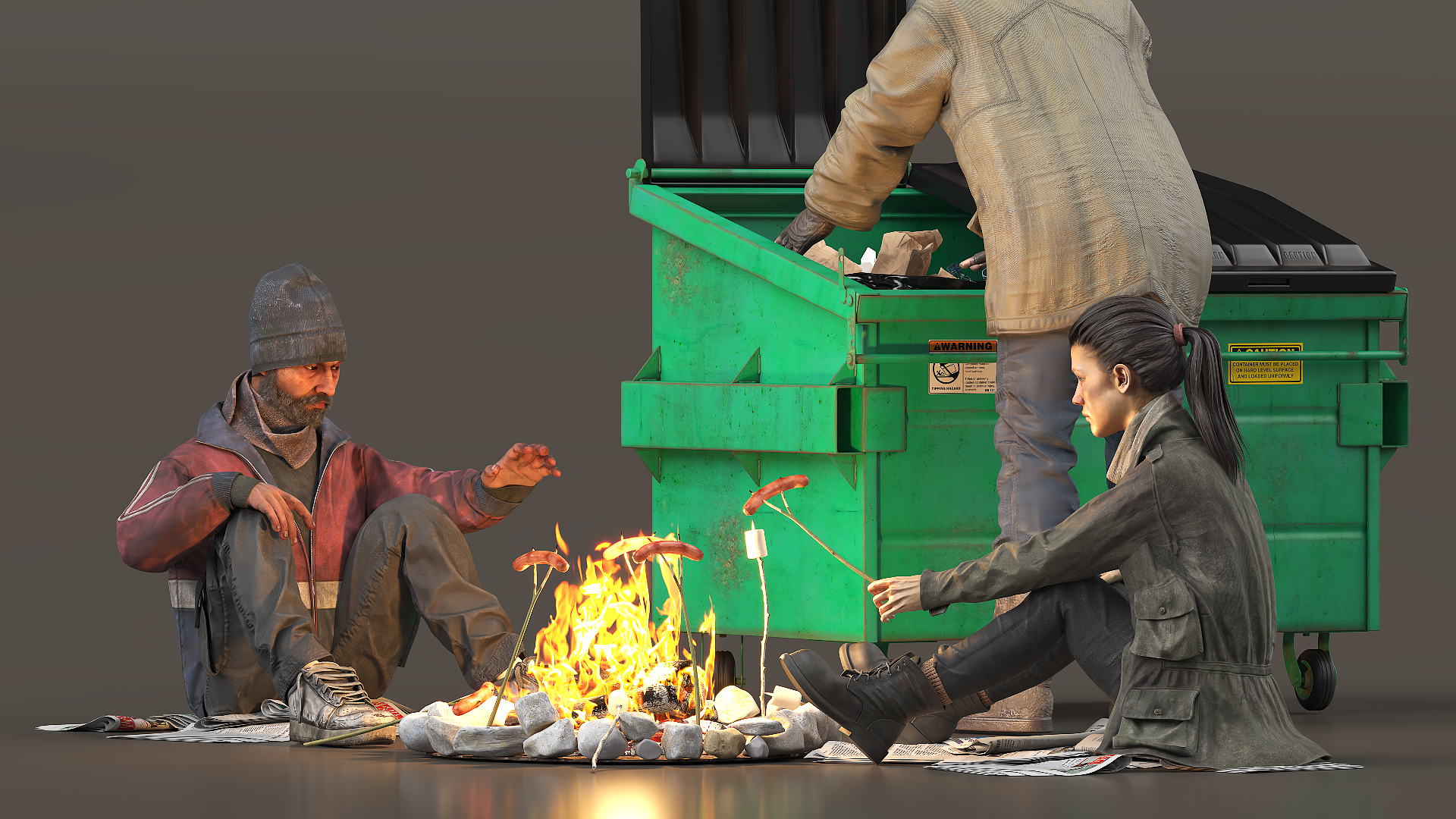 Homeless People Around Fire 3D