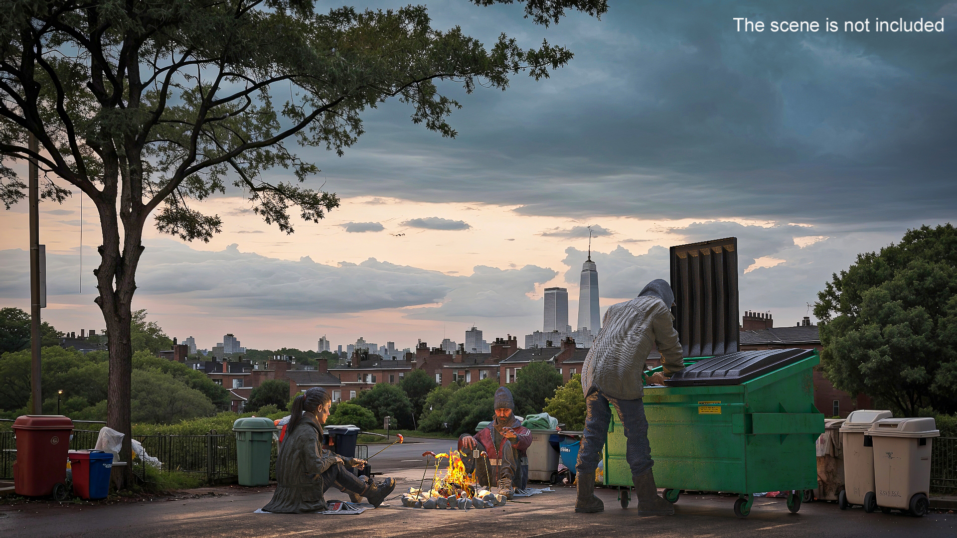 Homeless People Around Fire 3D