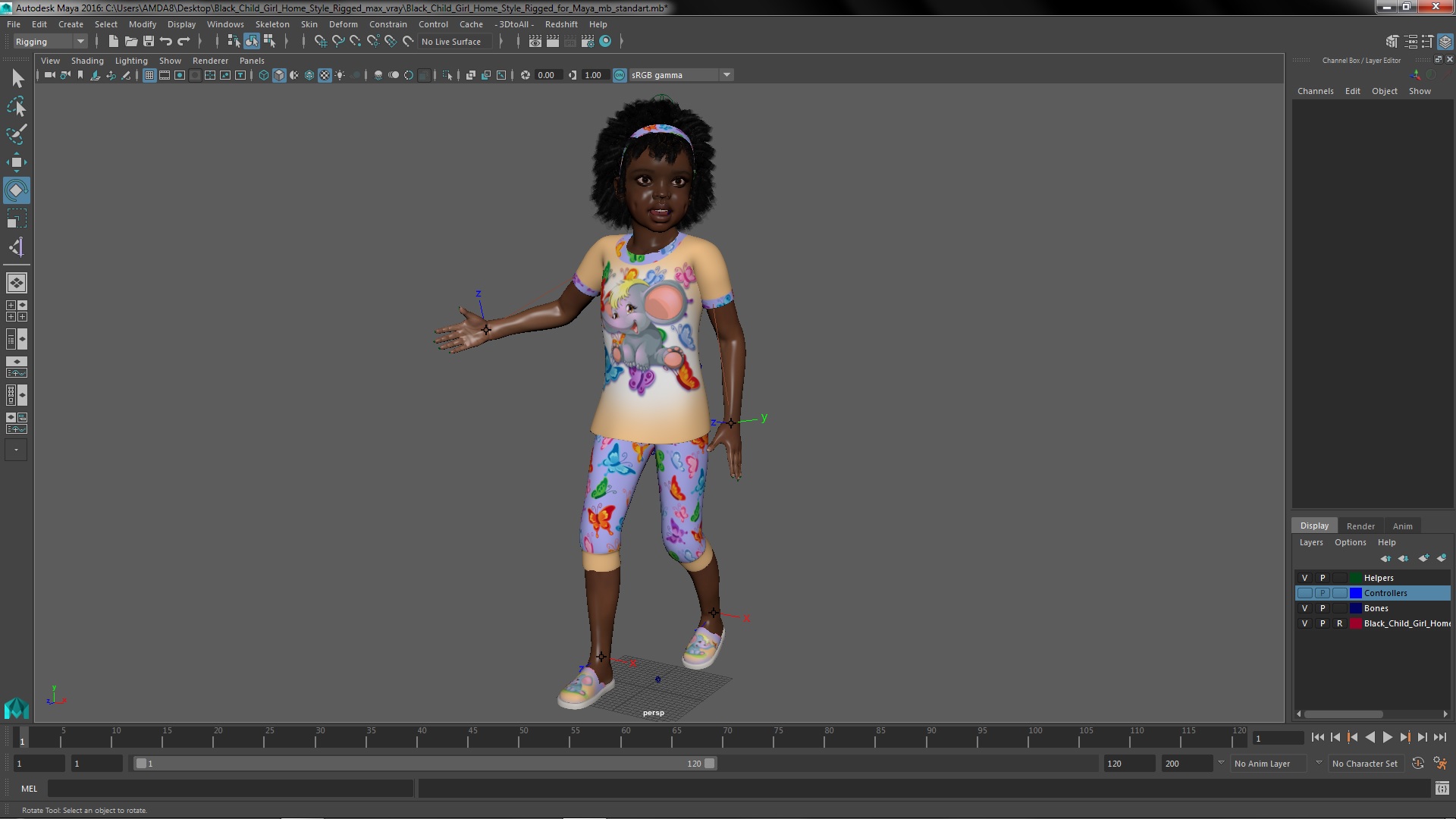 3D Black Child Girl Home Style Rigged for Maya model