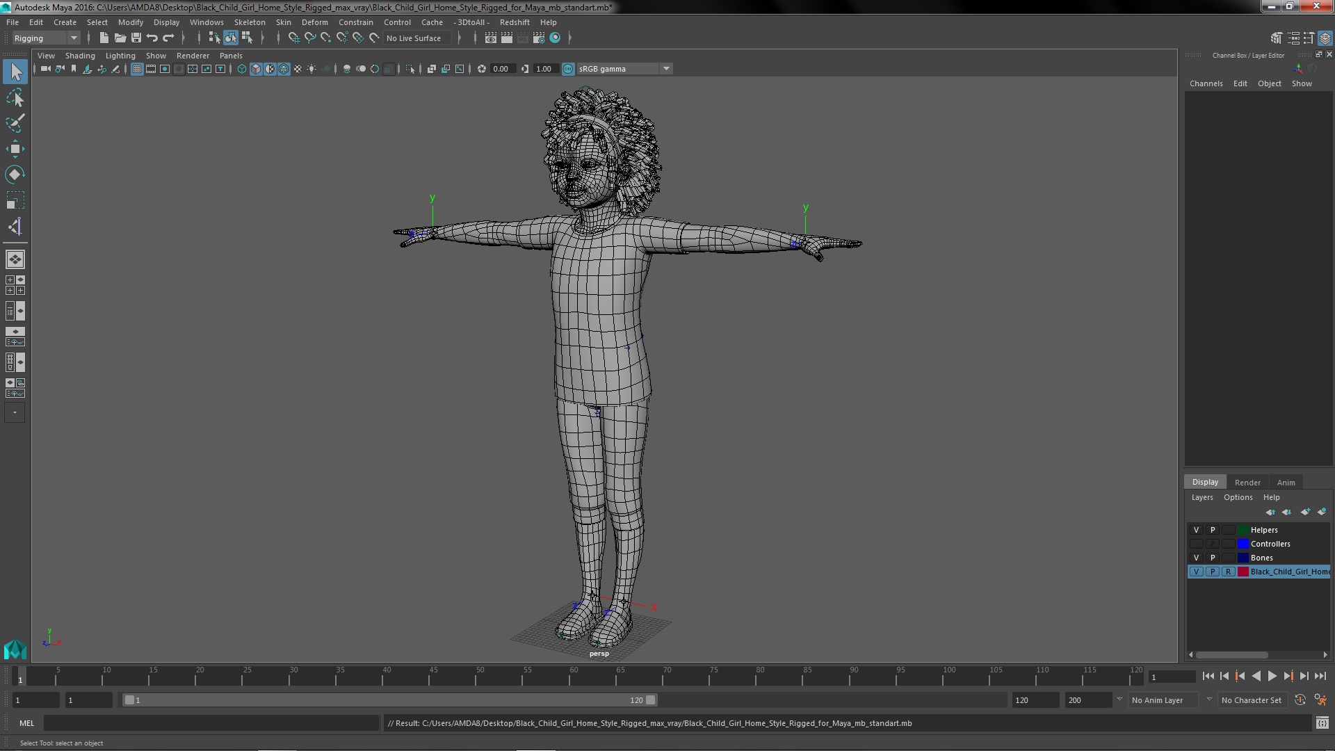 3D Black Child Girl Home Style Rigged for Maya model