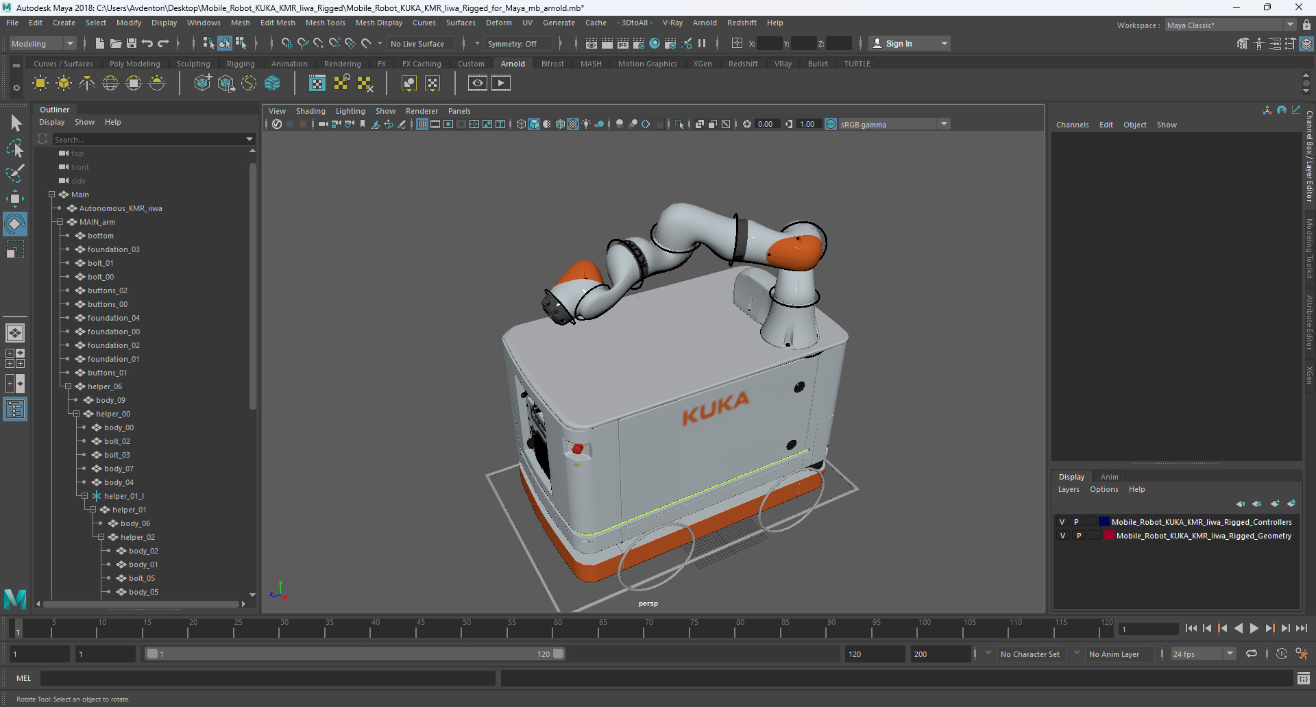 Mobile Robot KUKA KMR Iiwa Rigged for Maya 3D