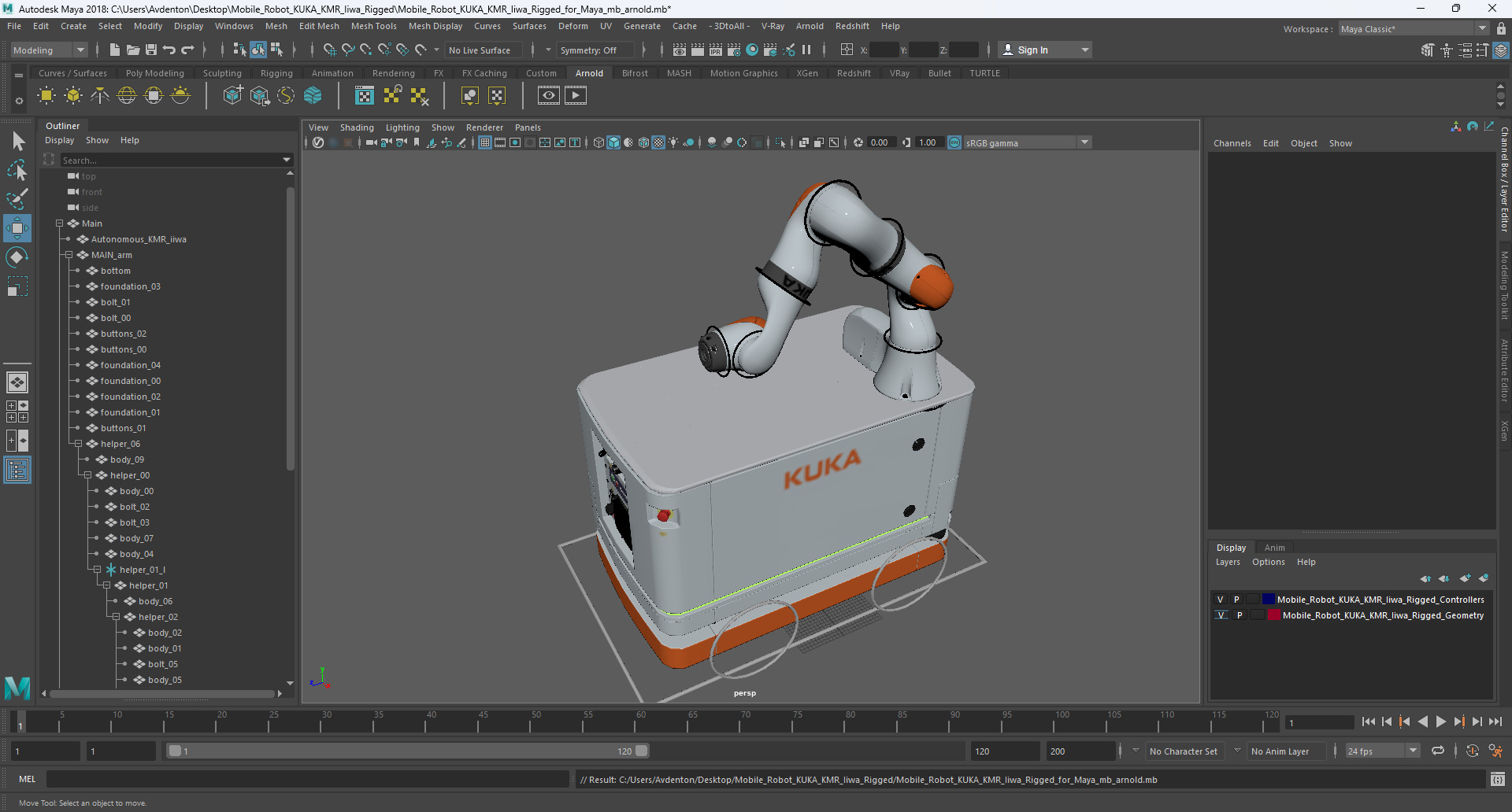 Mobile Robot KUKA KMR Iiwa Rigged for Maya 3D